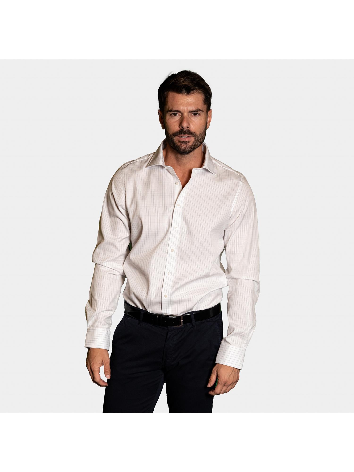 Camicia Uomo 1 Bottone Francese Cotone No iron Bianco/Celeste