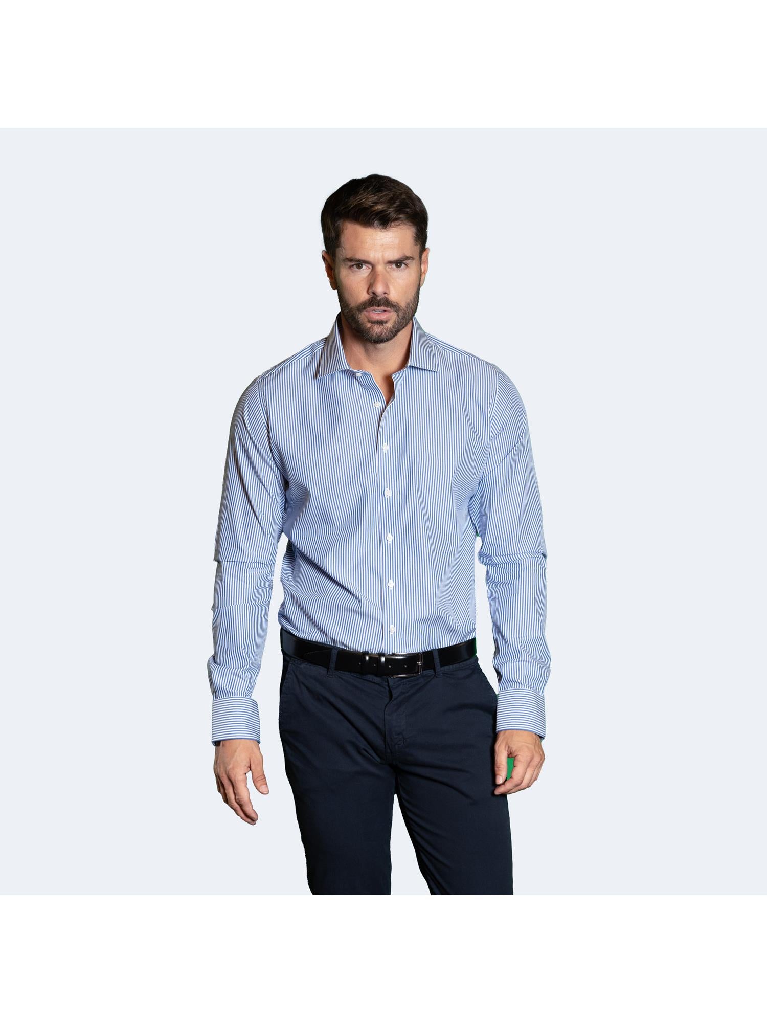 Camicia Uomo 1 Bottone Francese Cotone Riga Media NoIron Antimacchia