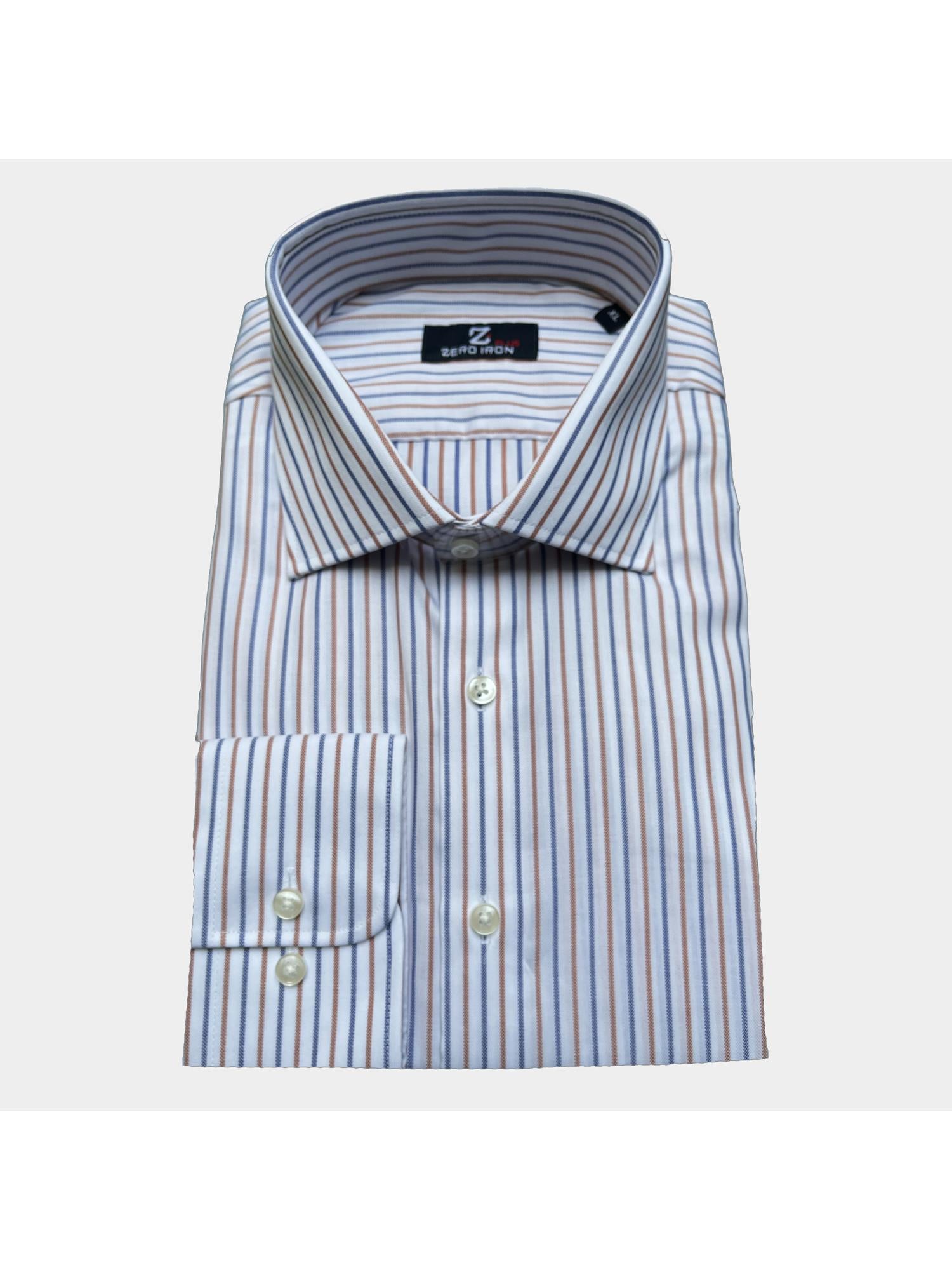Camicia Uomo 1 Bottone Francese Cotone Riga Stretta NoIron Antimacchia