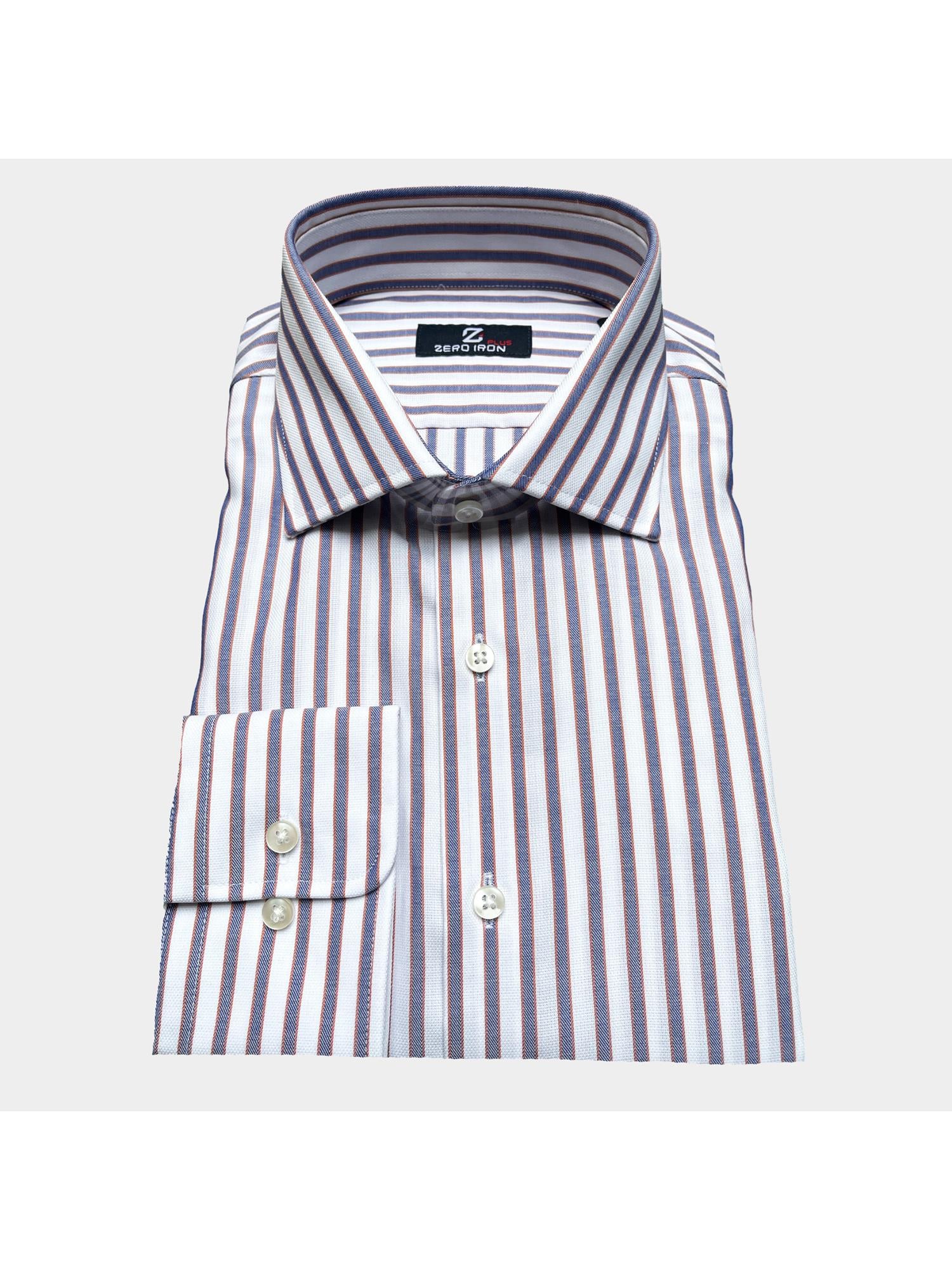Camicia Uomo 1 Bottone Francese Cotone Riga Larga NoIron Antimacchia