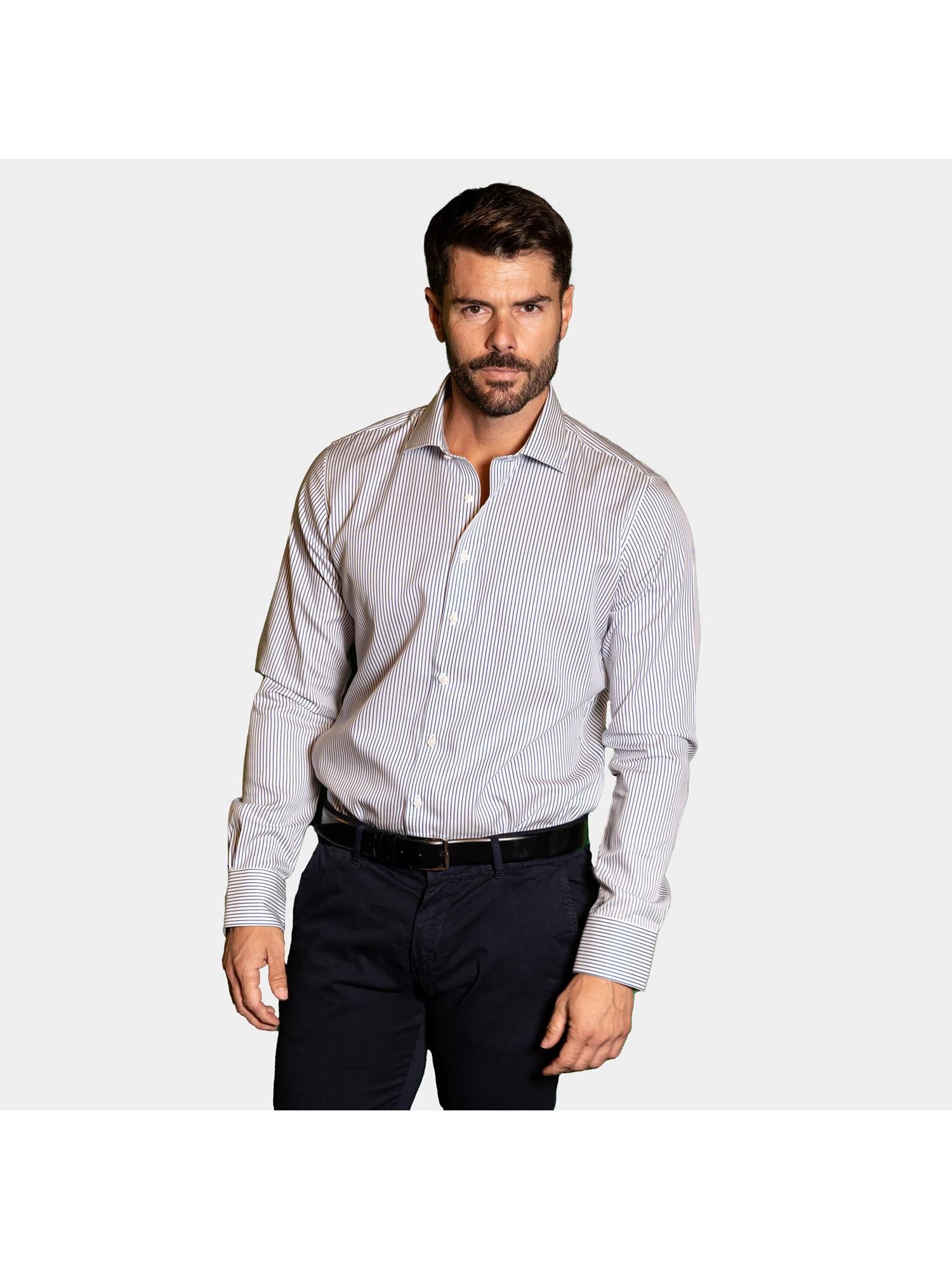 Camicia Uomo 1 Bottone Francese Cotone Riga Larga NoIron Antimacchia