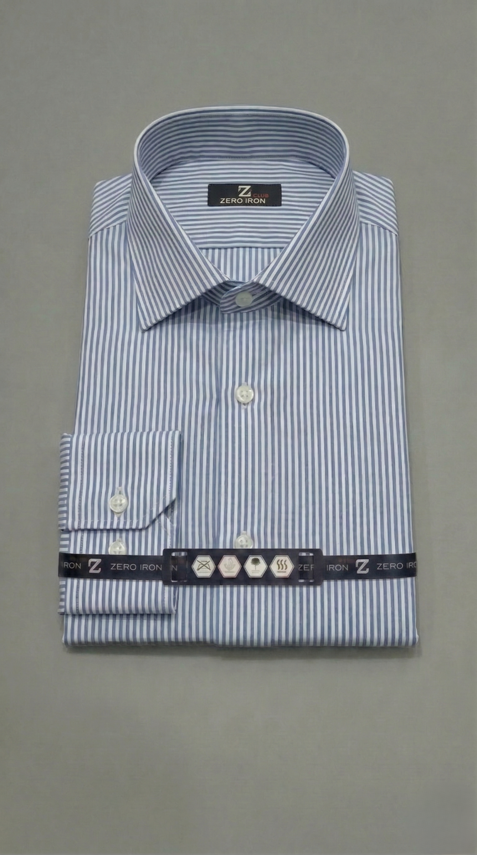 Camicia Uomo 1 Bottone Francese Cotone Riga Media NoIron Antimacchia