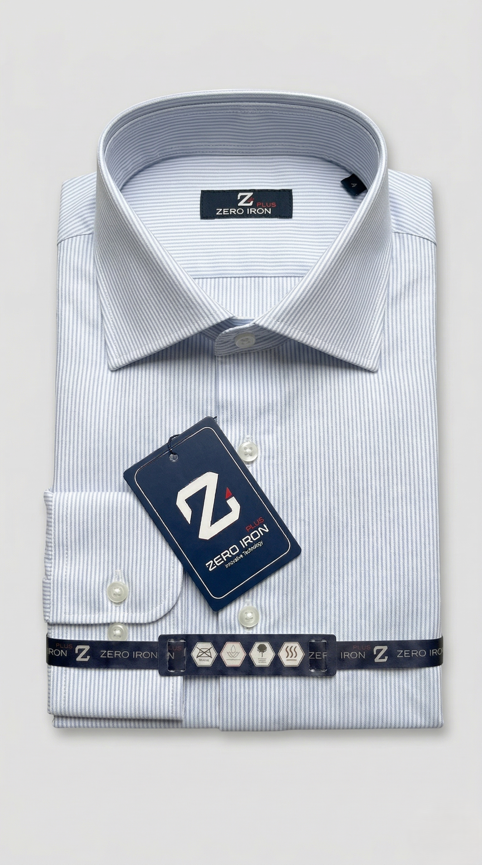 Camicia Uomo 1 Bottone Francese Cotone Riga Stretta NoIron Antimacchia
