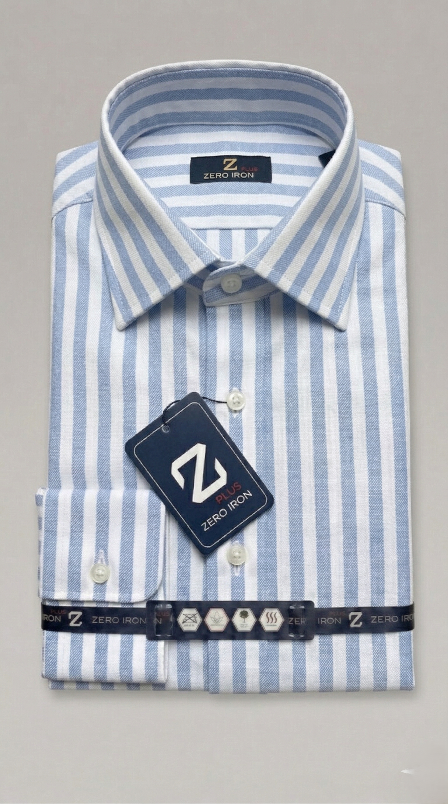Camicia Uomo 1 Bottone Francese Cotone Riga Larga NoIron Antimacchia