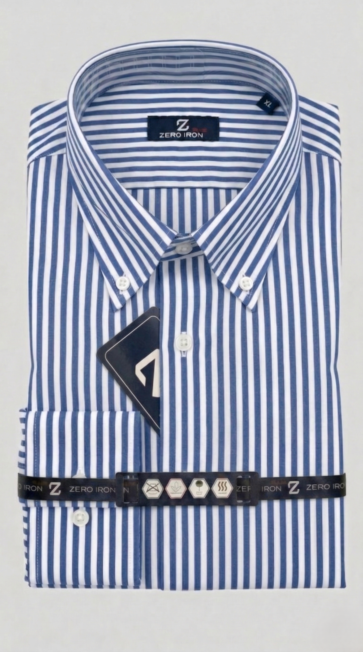 Camicia Uomo 1 Bottone Button Down Cotone Riga Larga NoIron Antimacchia