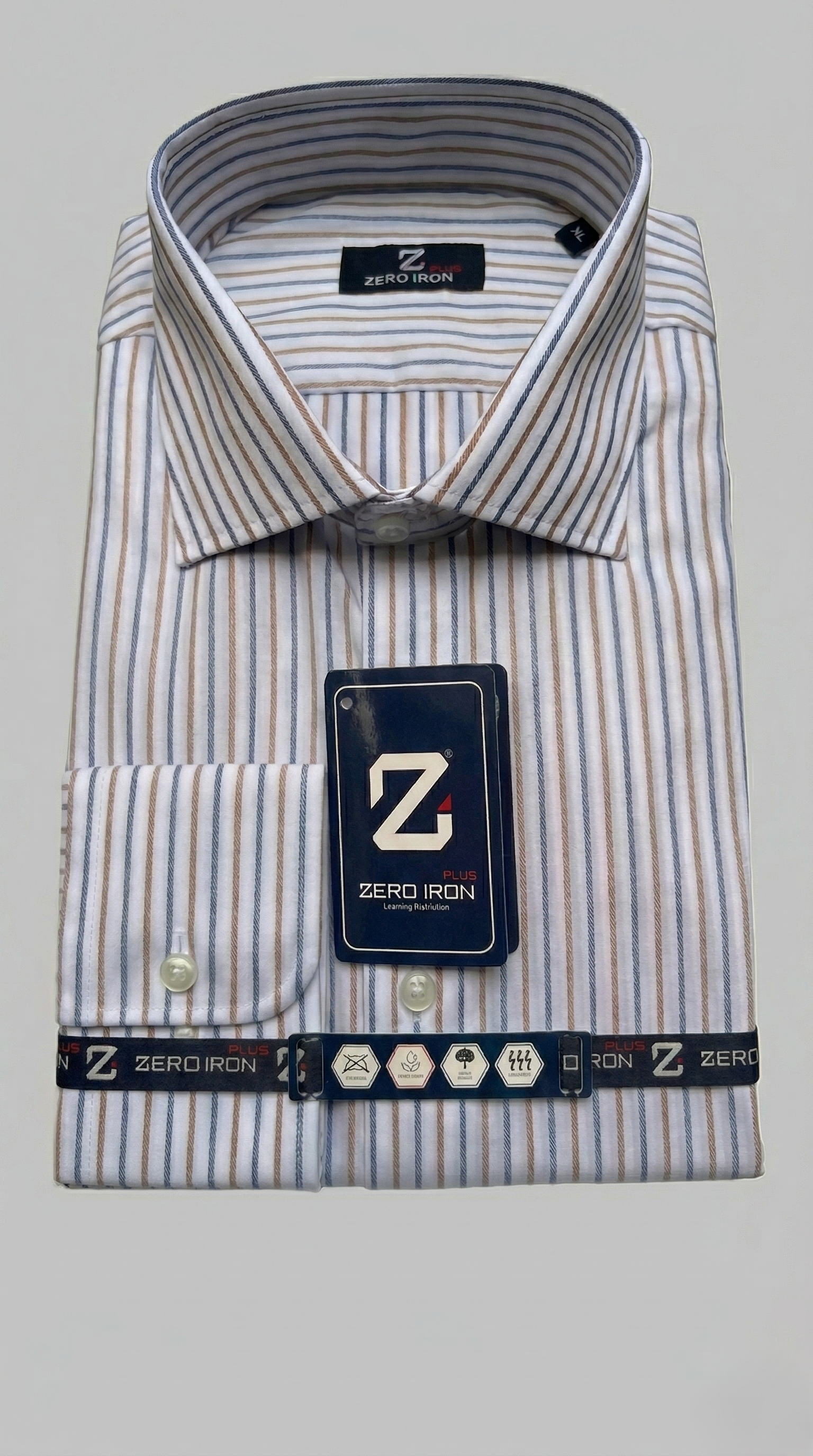 Camicia Uomo 1 Bottone Francese Cotone Riga Stretta NoIron Antimacchia
