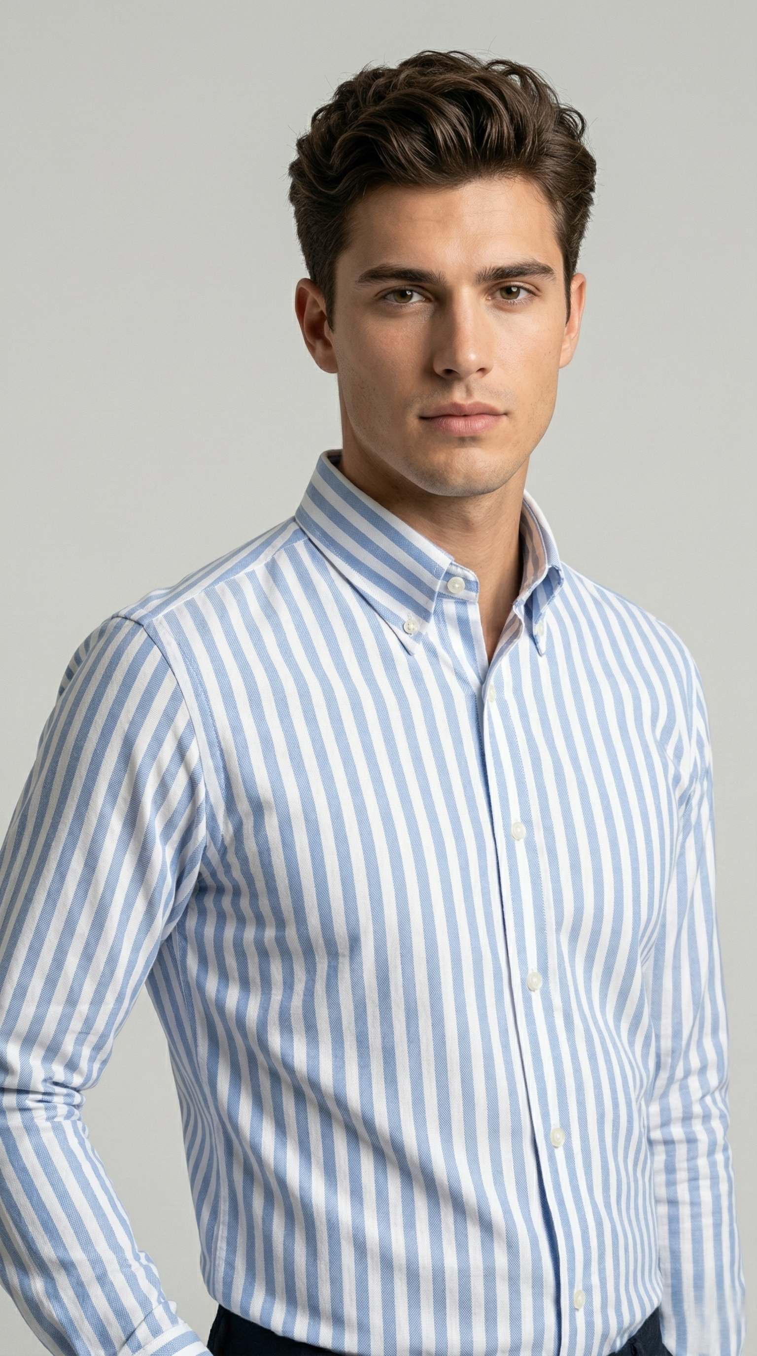Camicia Uomo 1 Bottone Button Down Cotone Riga Larga NoIron Antimacchia