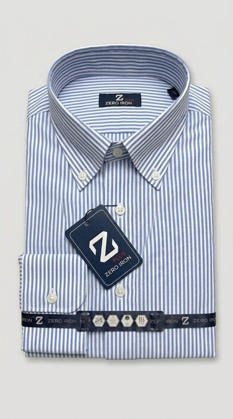 Camicia Uomo 1 Bottone Button Down Cotone Riga Media NoIron Antimacchia