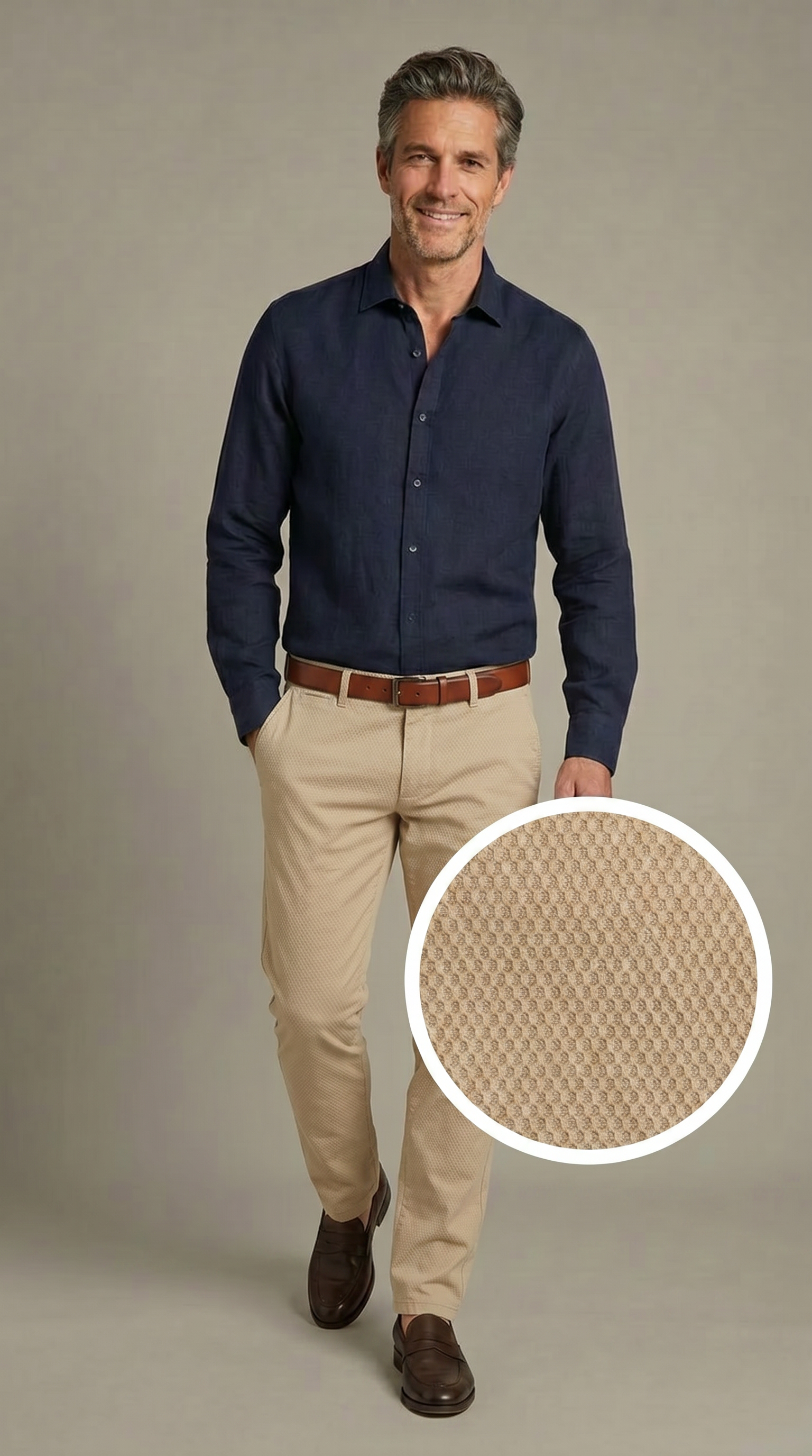 Pantalone Uomo Chinos Cotone Gabardina Fantasia