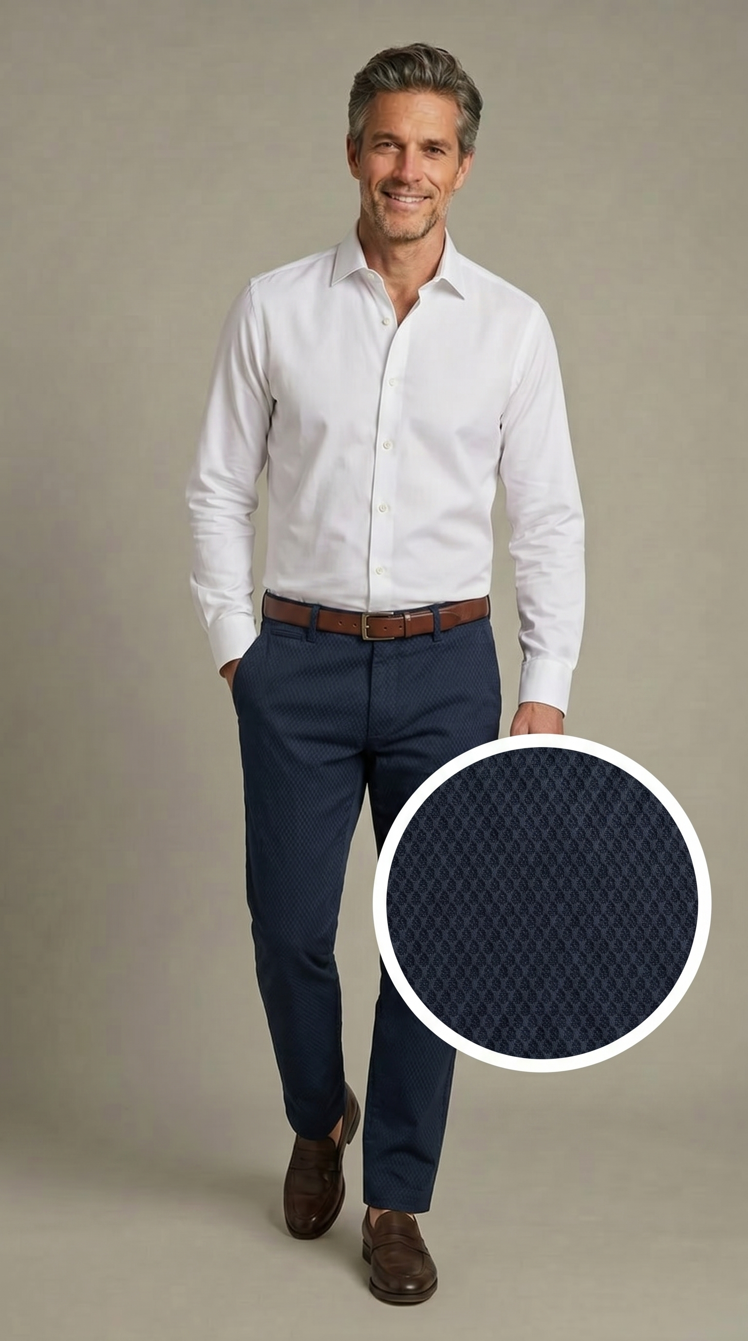 Pantalone Uomo Chinos Cotone Gabardina Fantasia