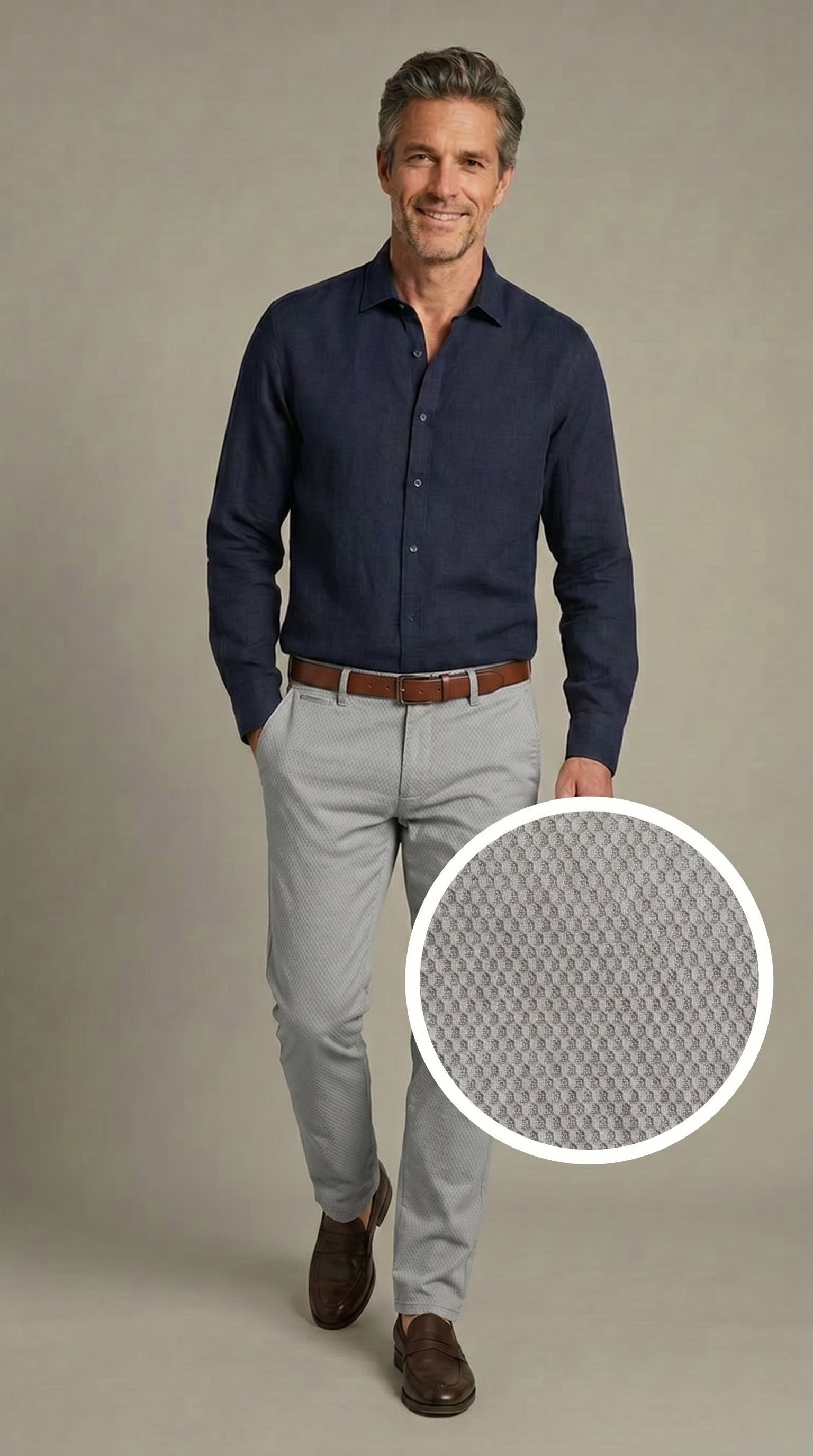 Pantalone Uomo Chinos Cotone Gabardina Fantasia