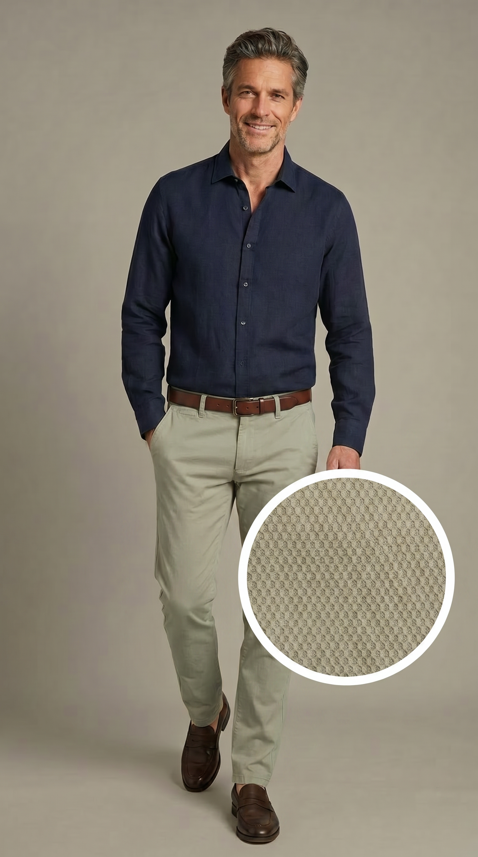 Pantalone Uomo Chinos Cotone Gabardina Fantasia