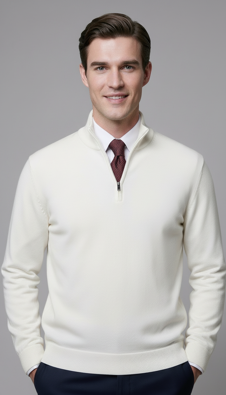 Maglia Uomo Mezza Zip Misto Cachemire Unito