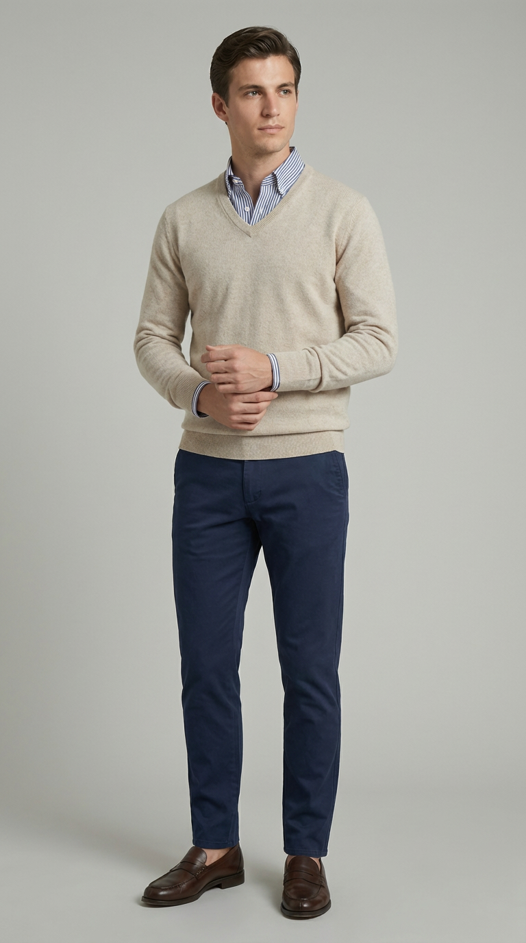 Maglia Uomo Scollo V Misto Cachemire Unito