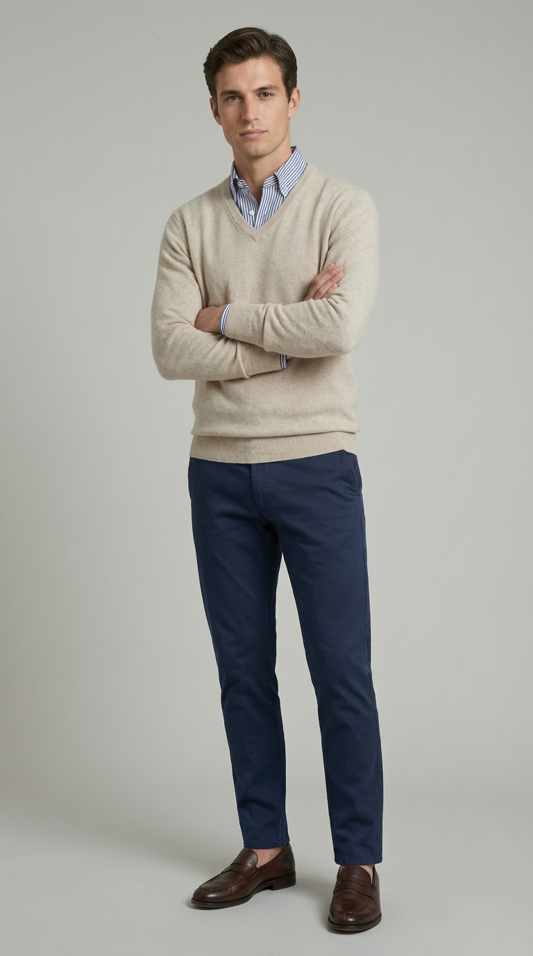 Maglia Uomo Scollo V Misto Cachemire Unito