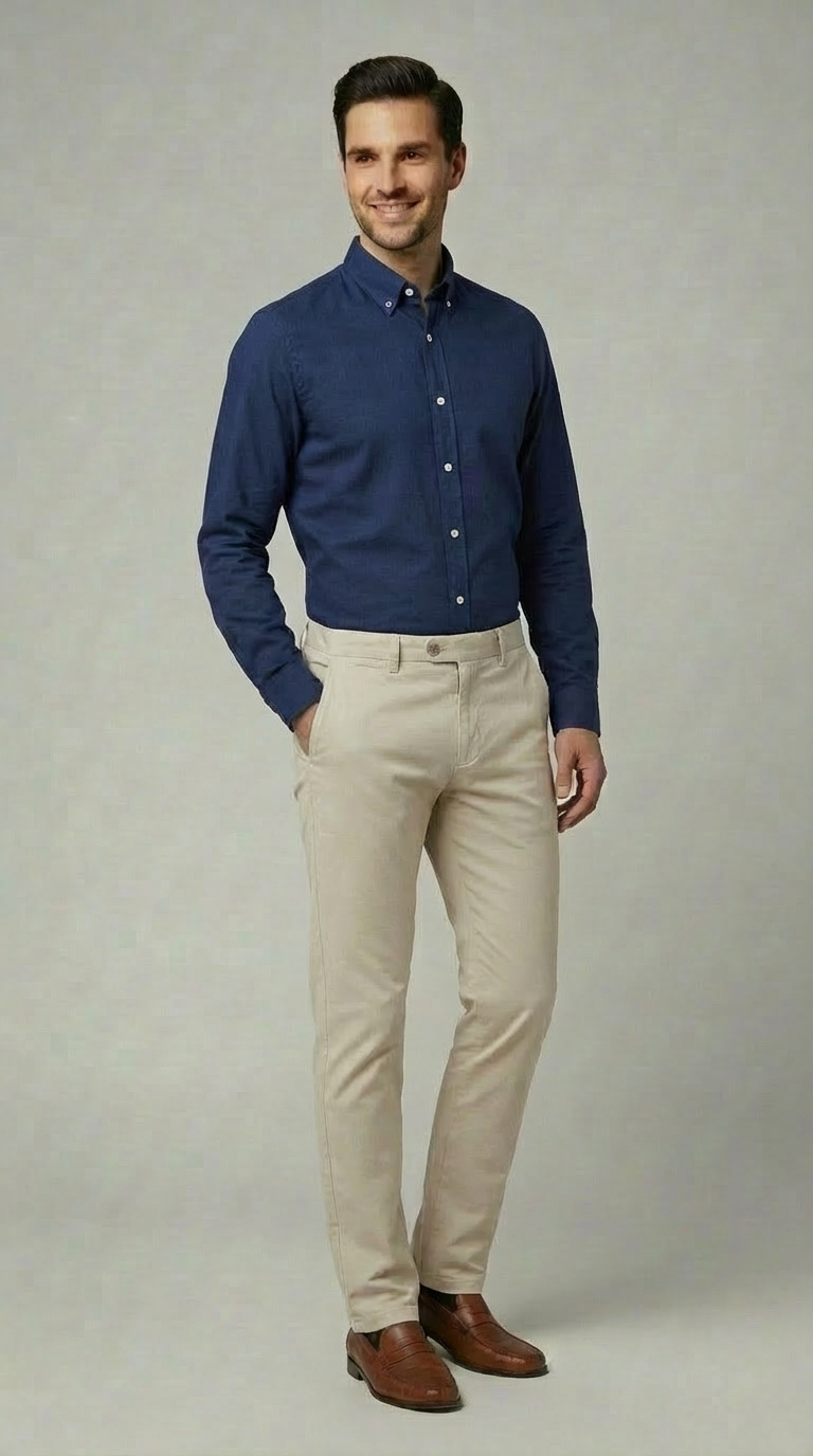 Camicia Uomo 1 Bottone Button Down Piede poule NoIron Antimacchia