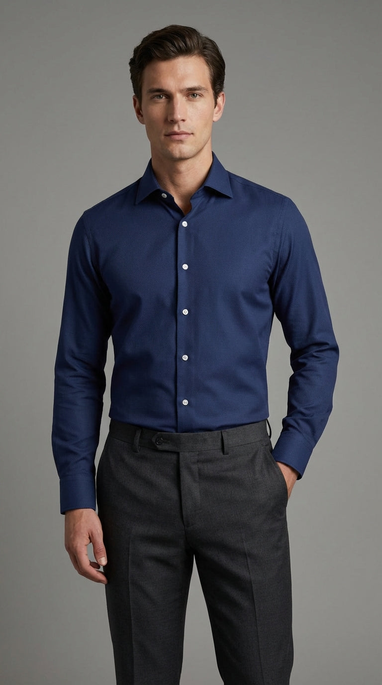Camicia Uomo 1 Bottone Francese Tessuto Tecnico Super Stretch