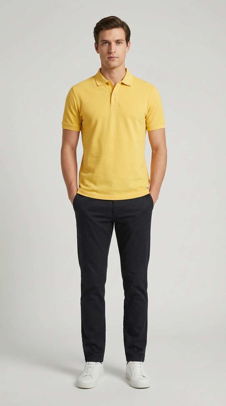 Polo Uomo Slim Manica Corta Cotone Piquet Unito Chiaro