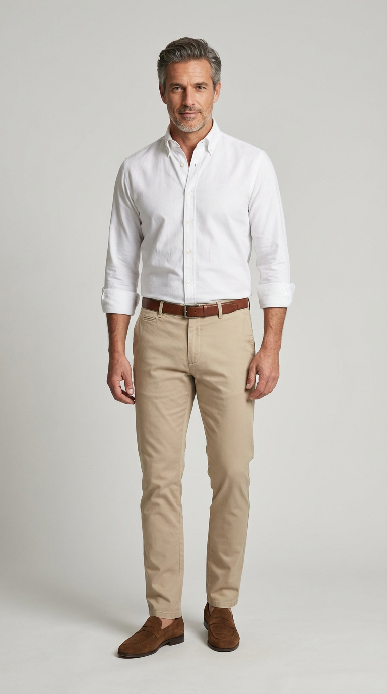 Pantalone Uomo Chinos Cotone Gabardina Unito Verde Medio