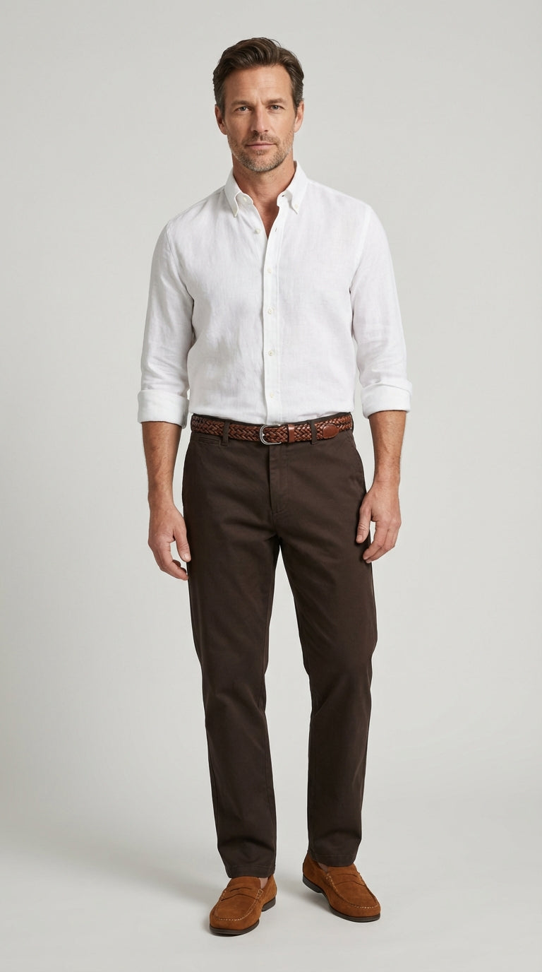 Pantalone Uomo Chinos Cotone Gabardina Unito Fango