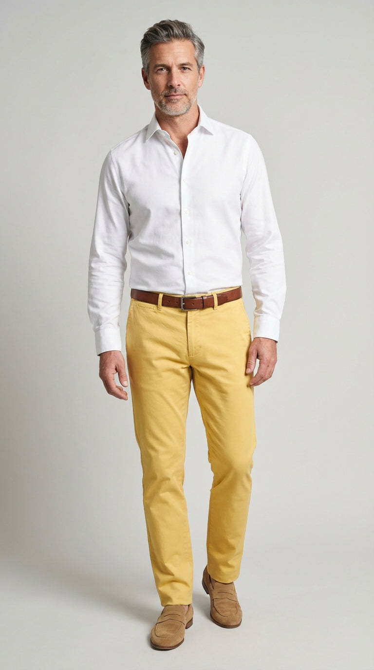 Pantalone Uomo Chinos Cotone Gabardina Unito Verde Medio