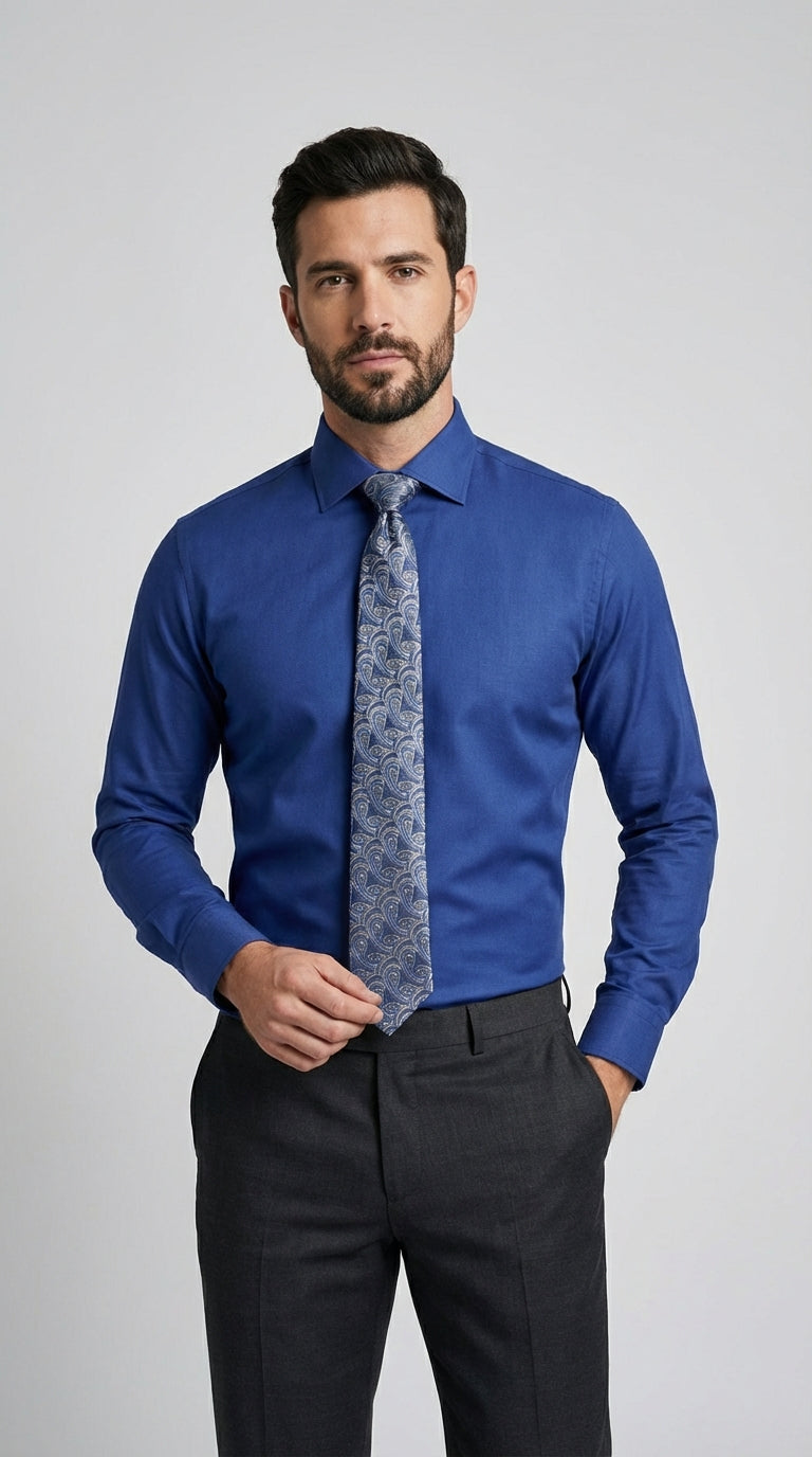 Camicia Uomo 1 Bottone Francese Cotone Twill NoIron Antimacchia