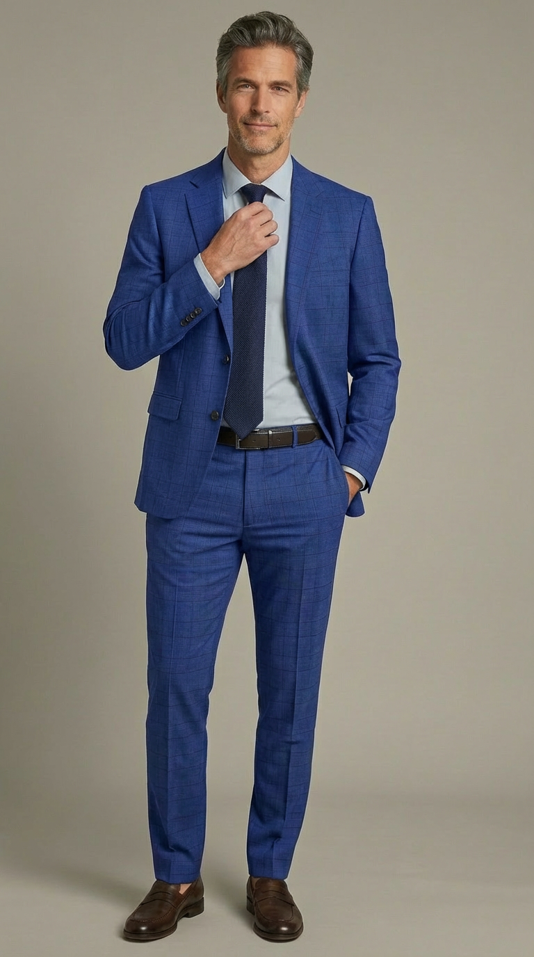 Abito Uomo 2 Bottoni con Spacchi Principe di Galles Blu/Bluette