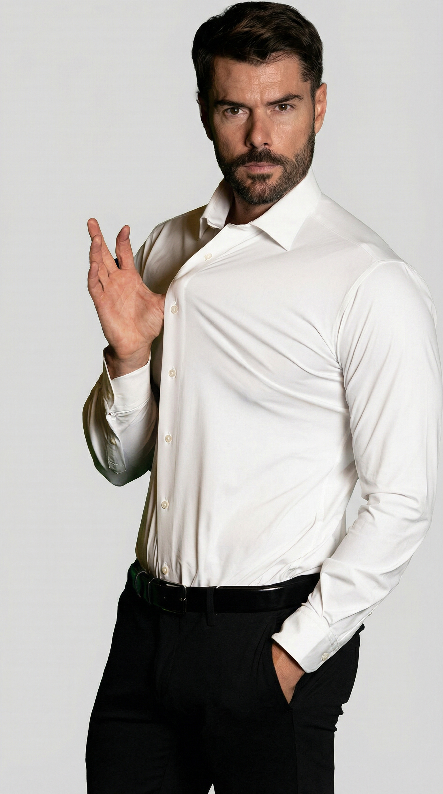 Camicia Uomo 1 Bottone Francese Tessuto Tecnico Super Stretch