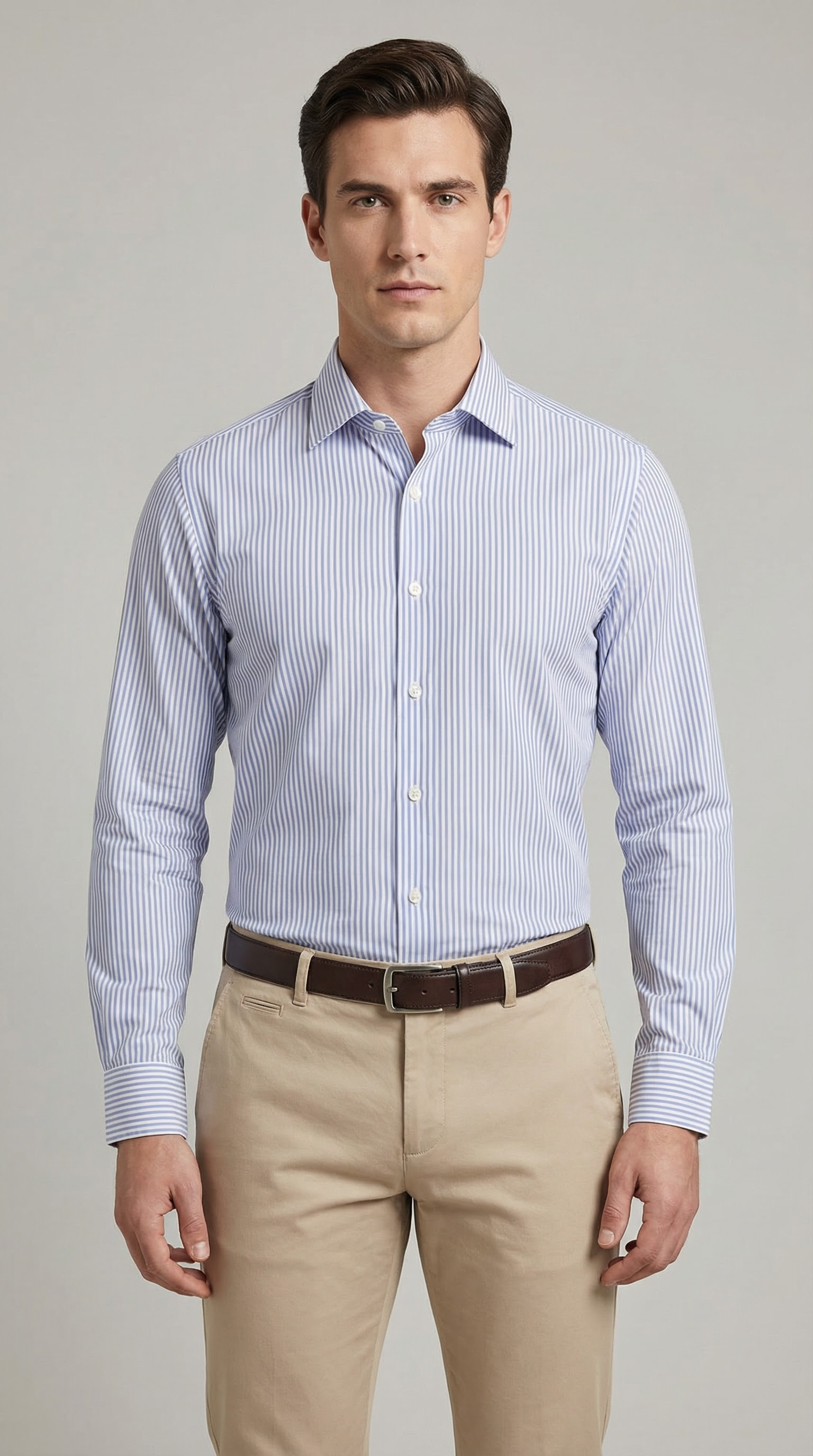 Camicia Uomo 1 Bottone Francese Twill No Iron Bianco/Celeste