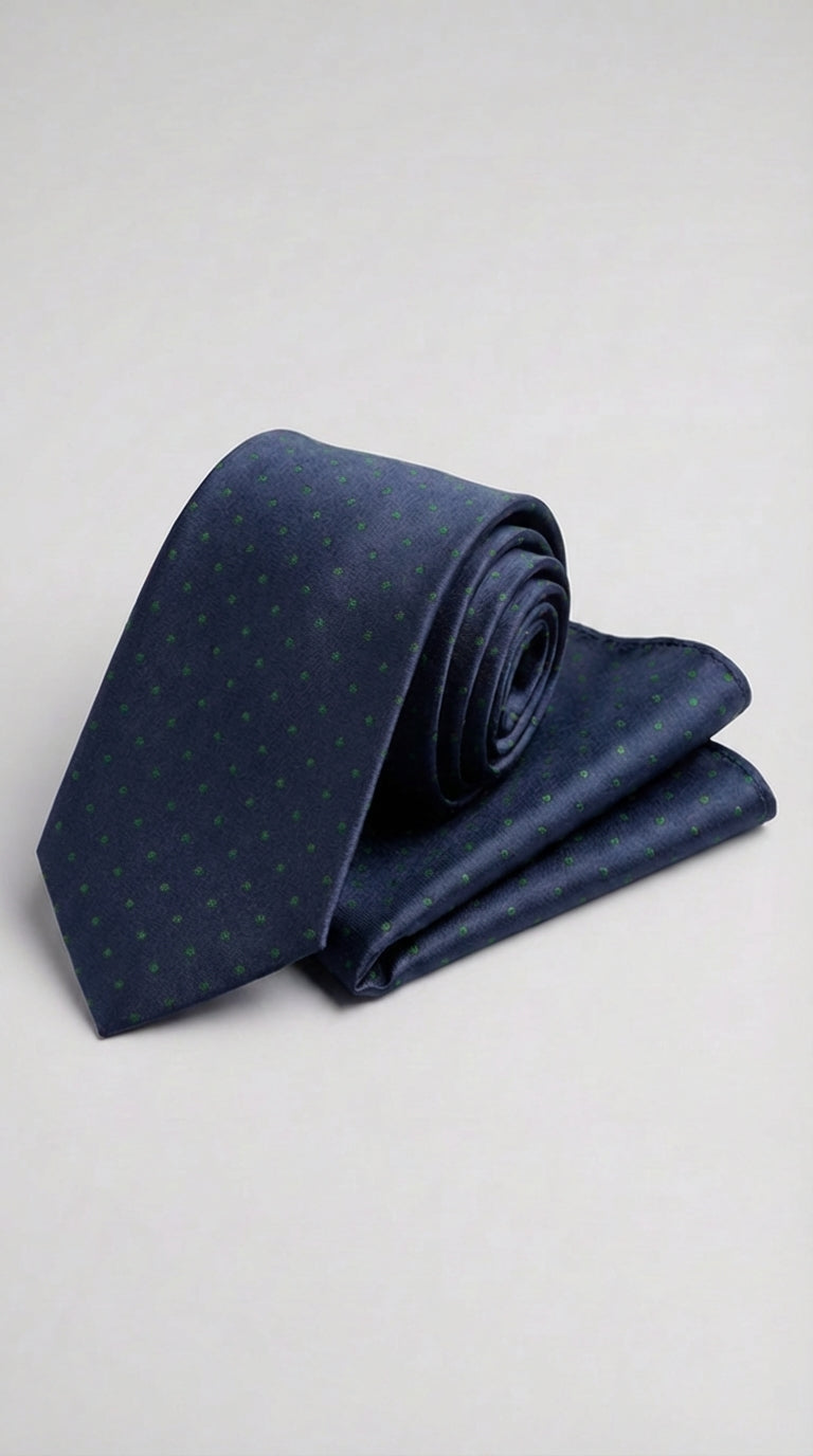 Cravatta Con Pochette Pois Medio Verde Medio/Bianco