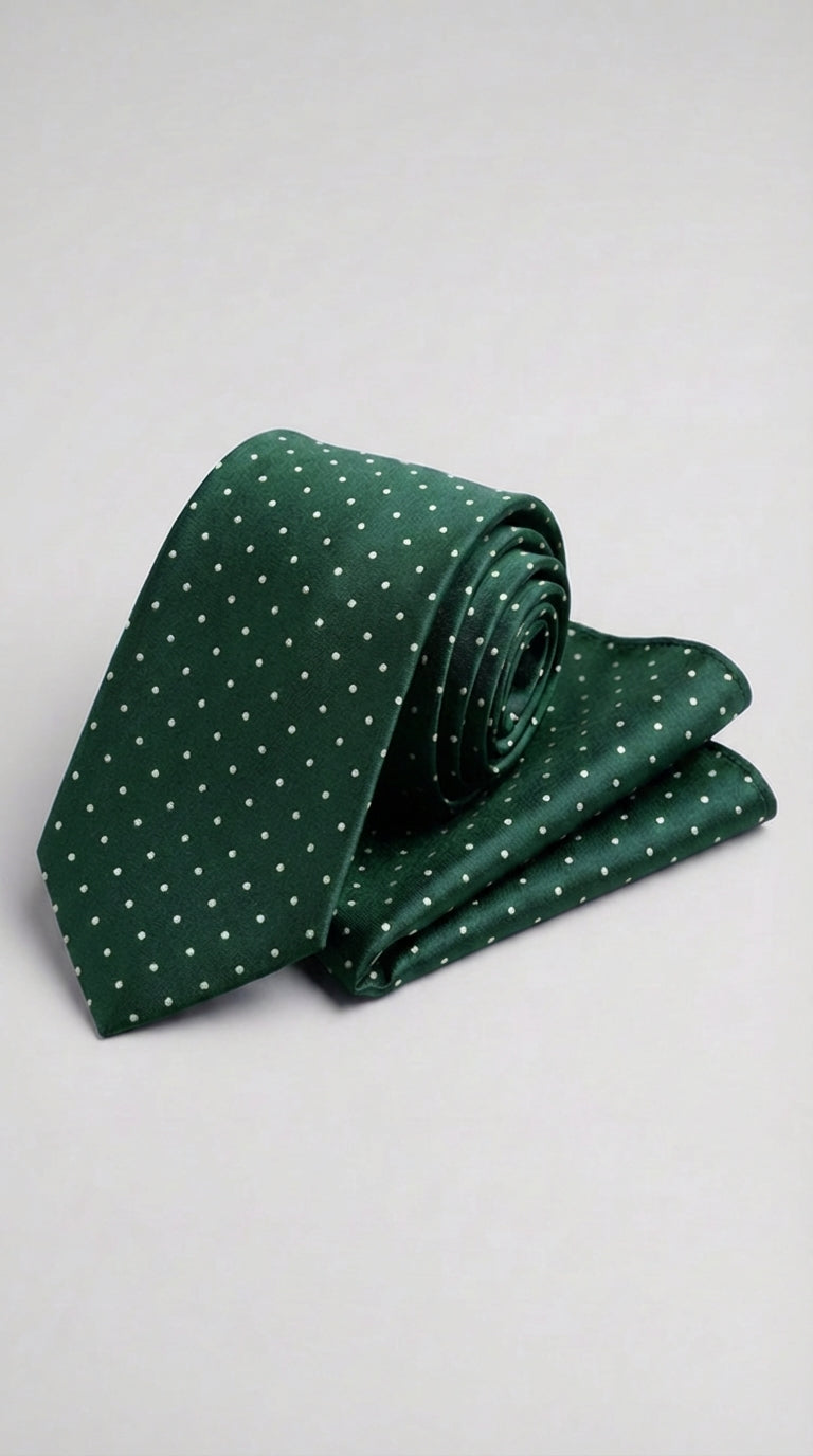 Cravatta Con Pochette Pois Medio Verde Medio/Bianco