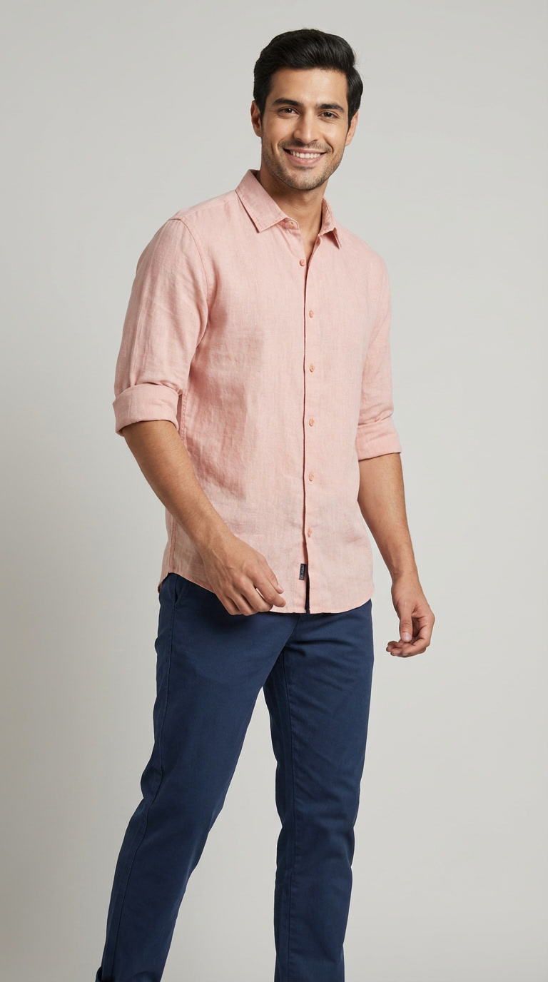 Camicia Uomo 1 Bottone Collo Morbido Lino Unito