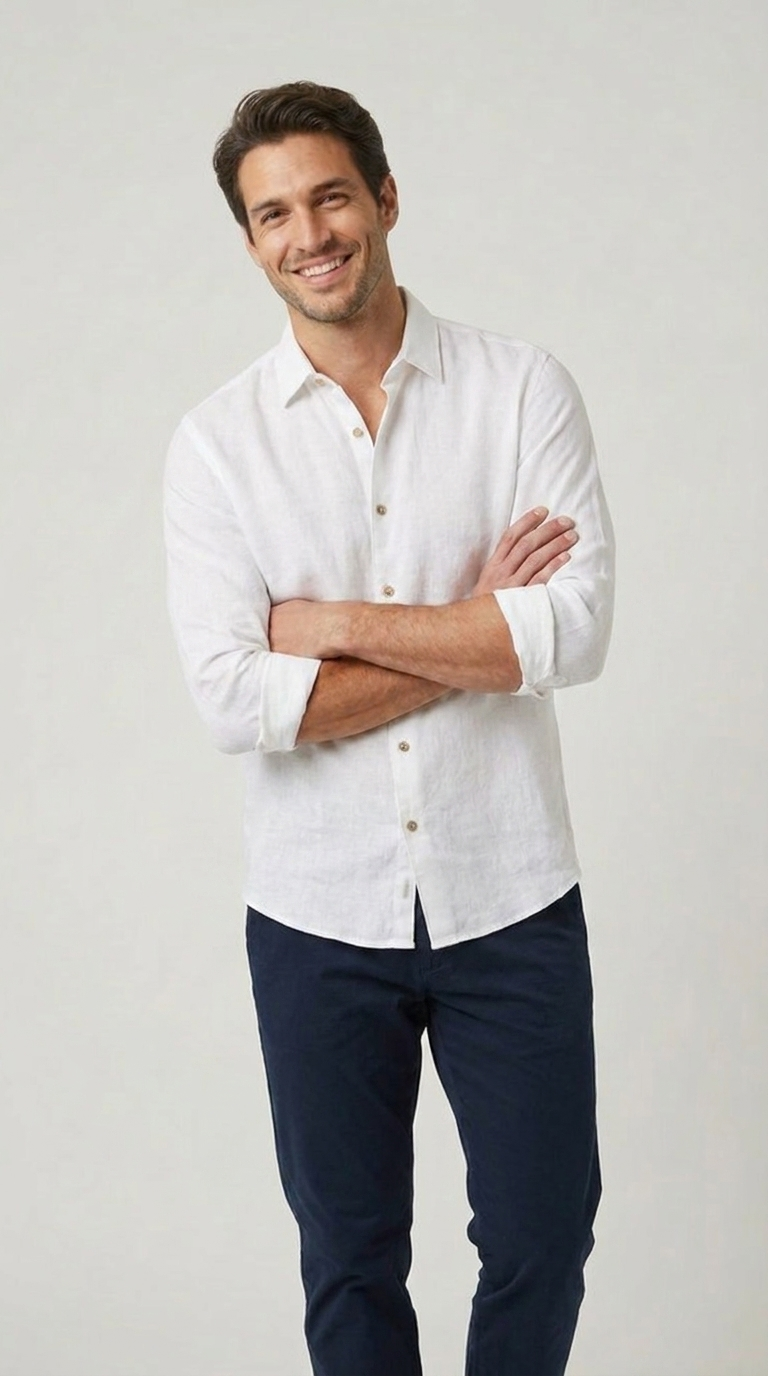 Camicia Uomo 1 Bottone Francese Lino Unito