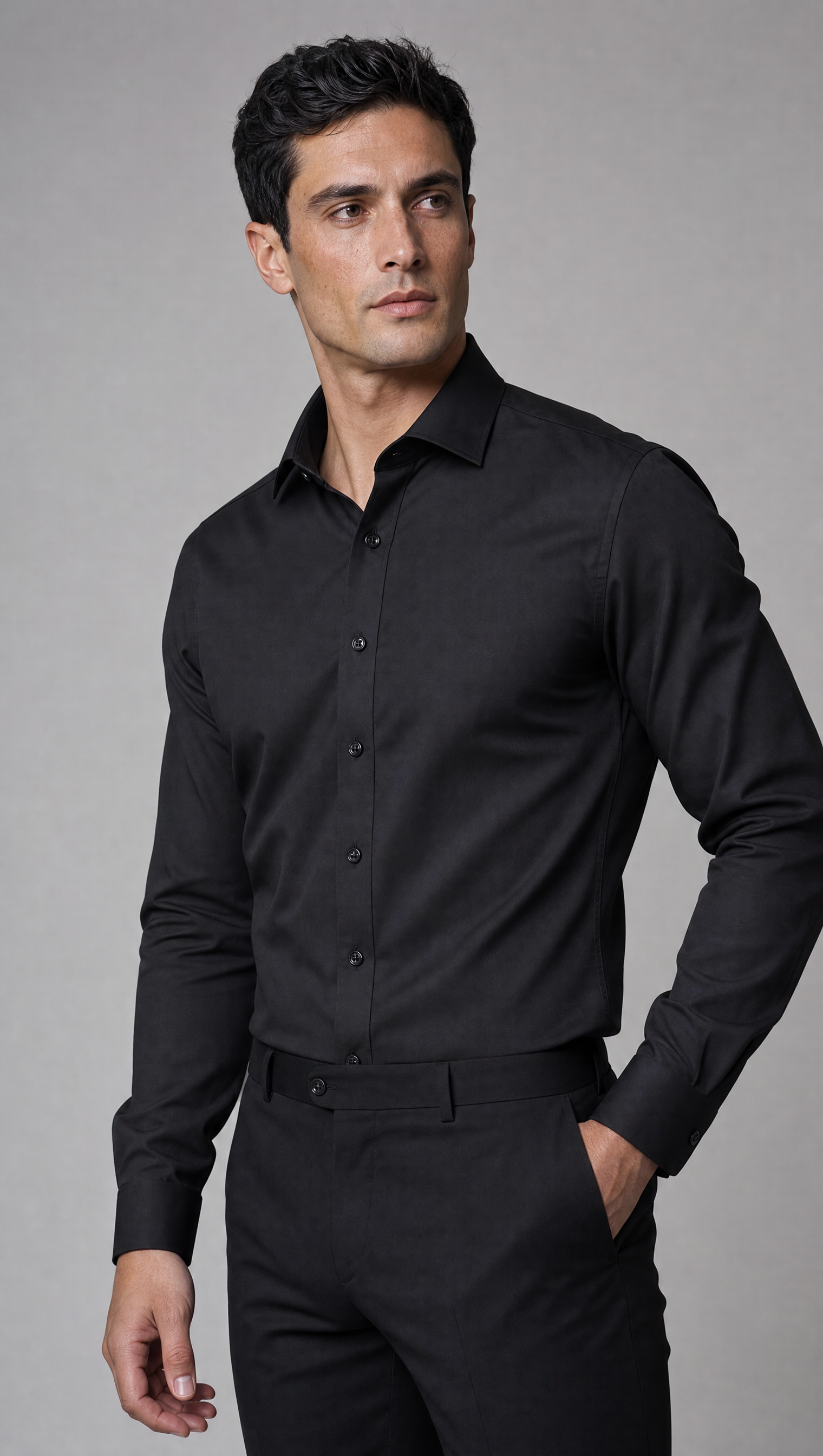 Camicia Uomo 1 Bottone Francese Slim Cotone Unito Bambu Stretch