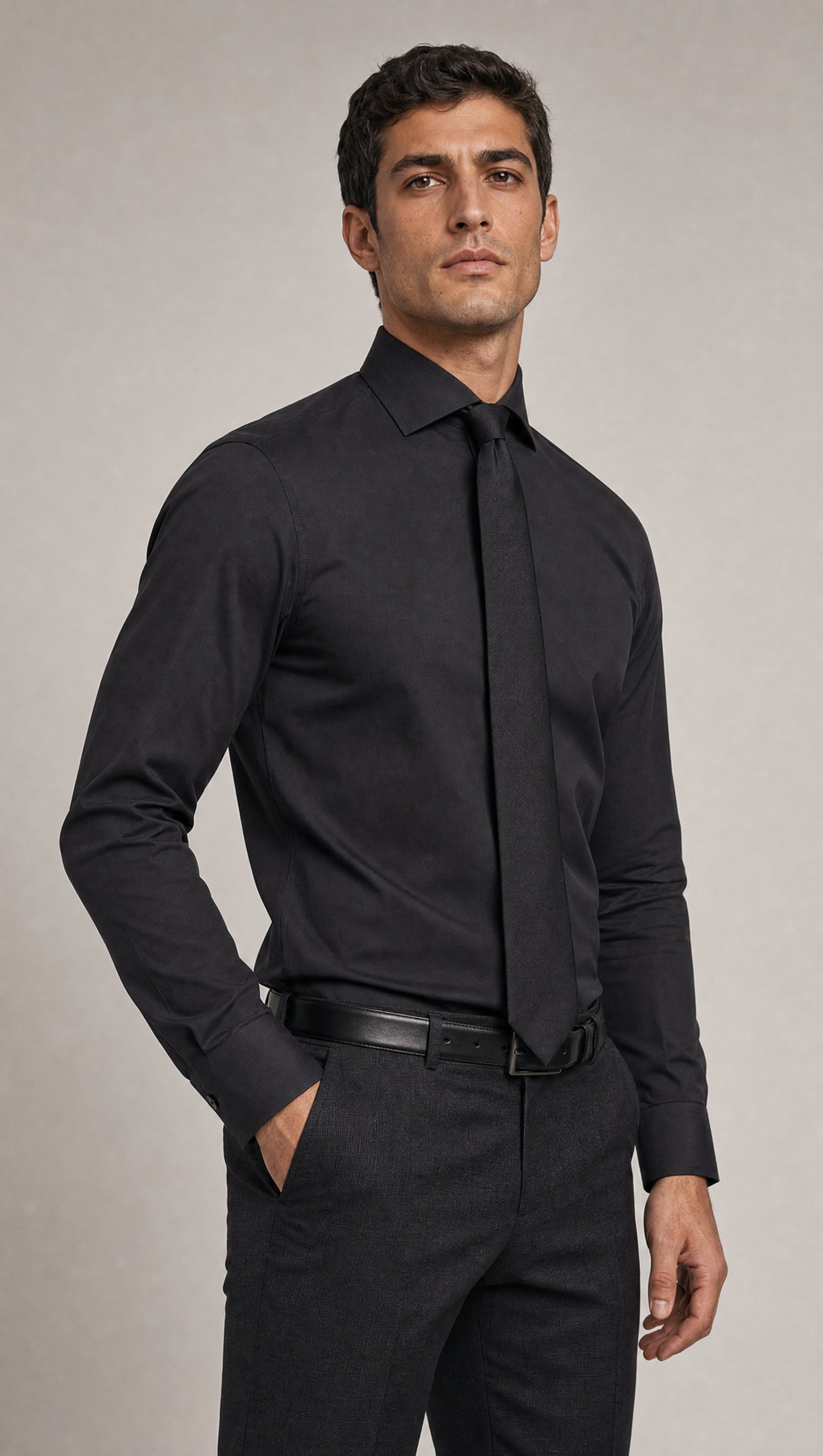 Camicia Uomo 1 Bottone Francese Slim Cotone Unito Bambu Stretch