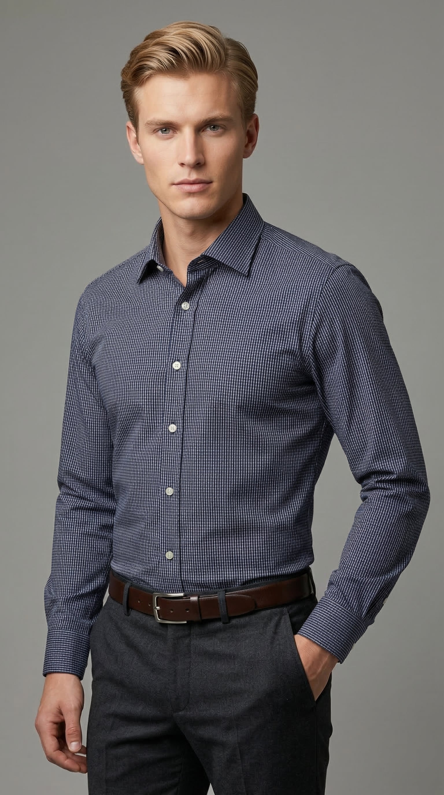 Camicia Uomo 1 Bottone Francese Zero iron Piede poule NoIron Antimacchia