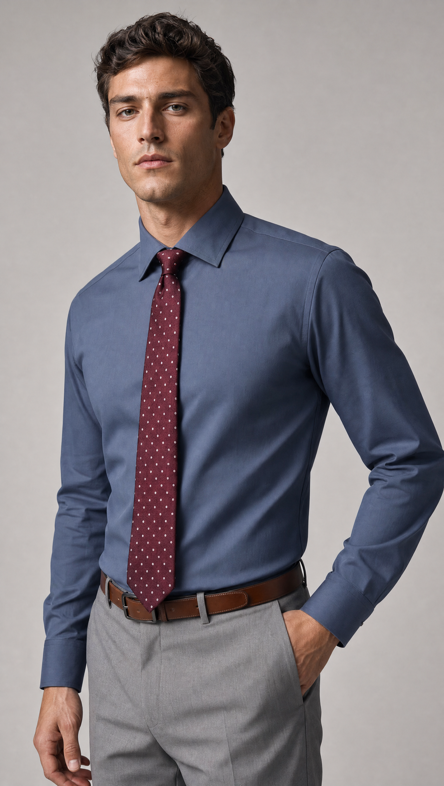 Camicia Uomo 1 Bottone Francese Slim Cotone Unito Bambu Stretch