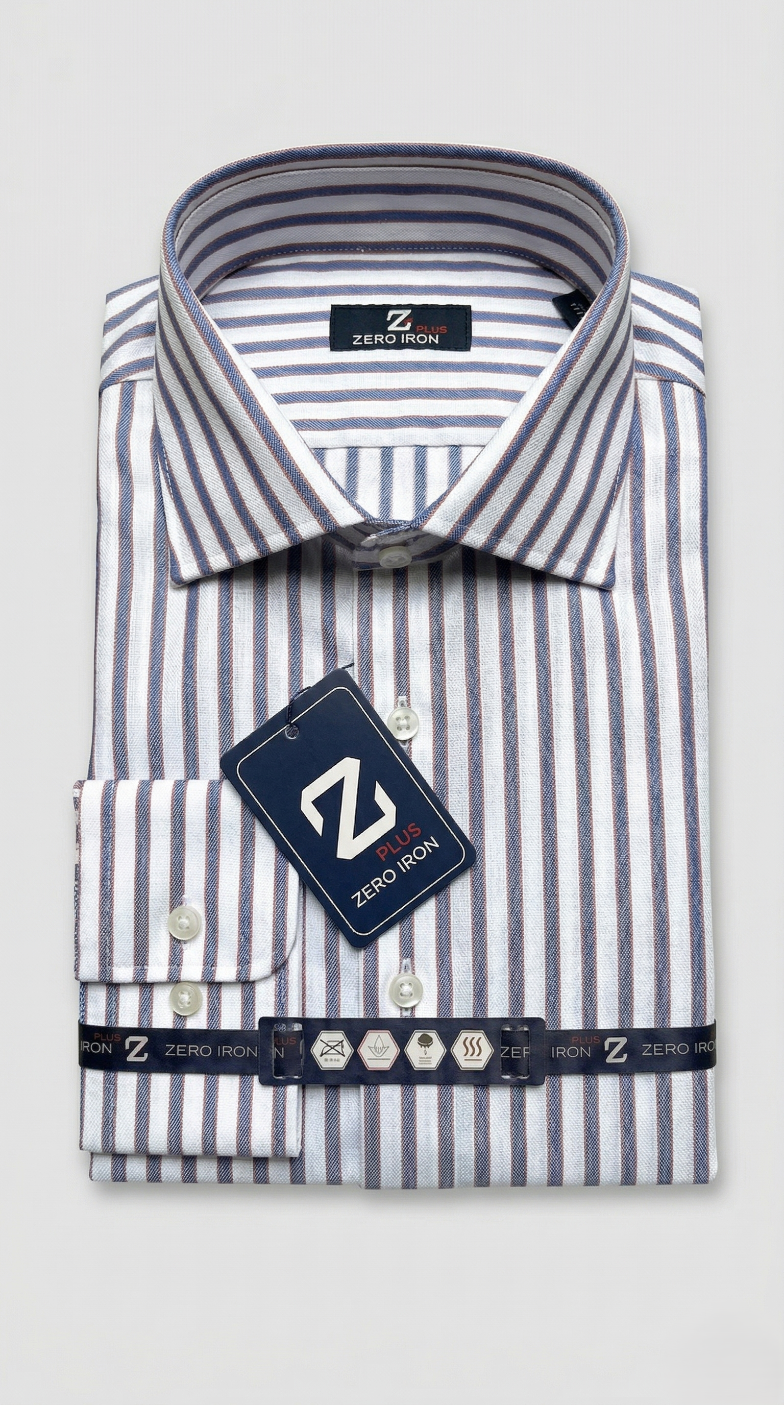 Camicia Uomo 1 Bottone Francese Cotone Riga Larga NoIron Antimacchia