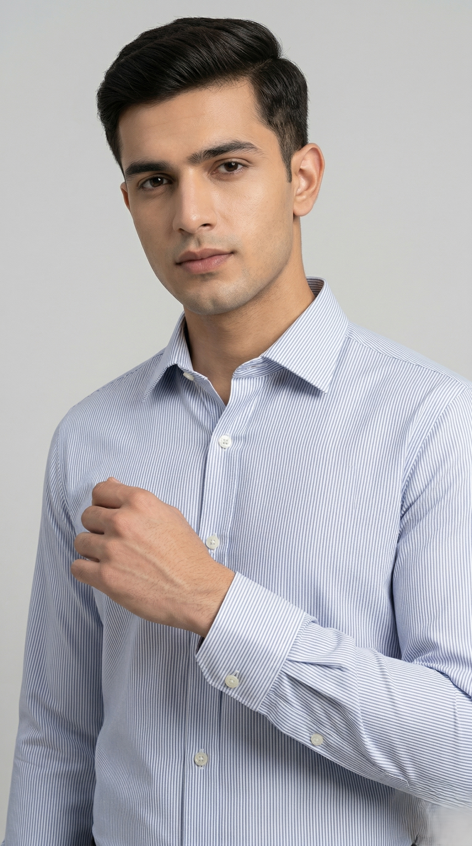 Camicia Uomo 1 Bottone Francese Cotone Riga Stretta NoIron Antimacchia