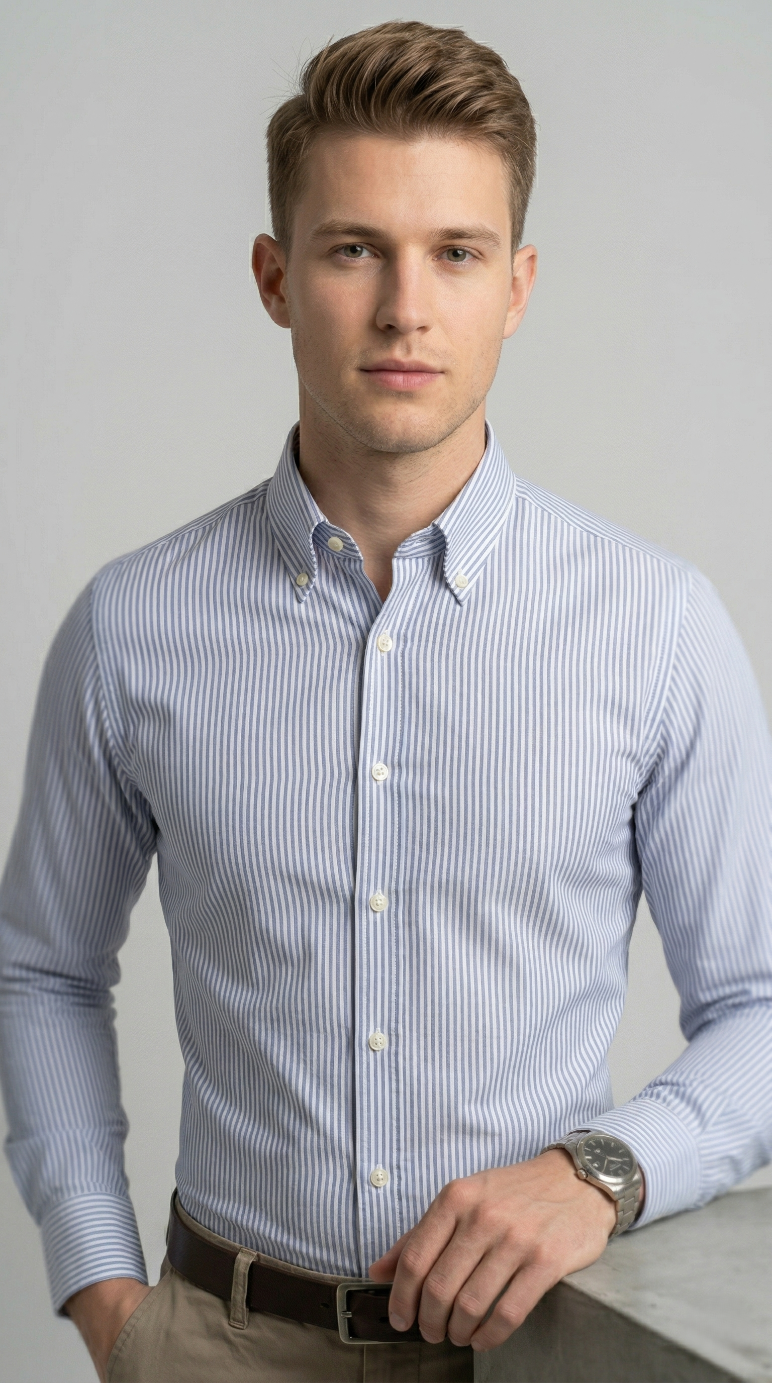 Camicia Uomo 1 Bottone Button Down Cotone Riga Media NoIron Antimacchia