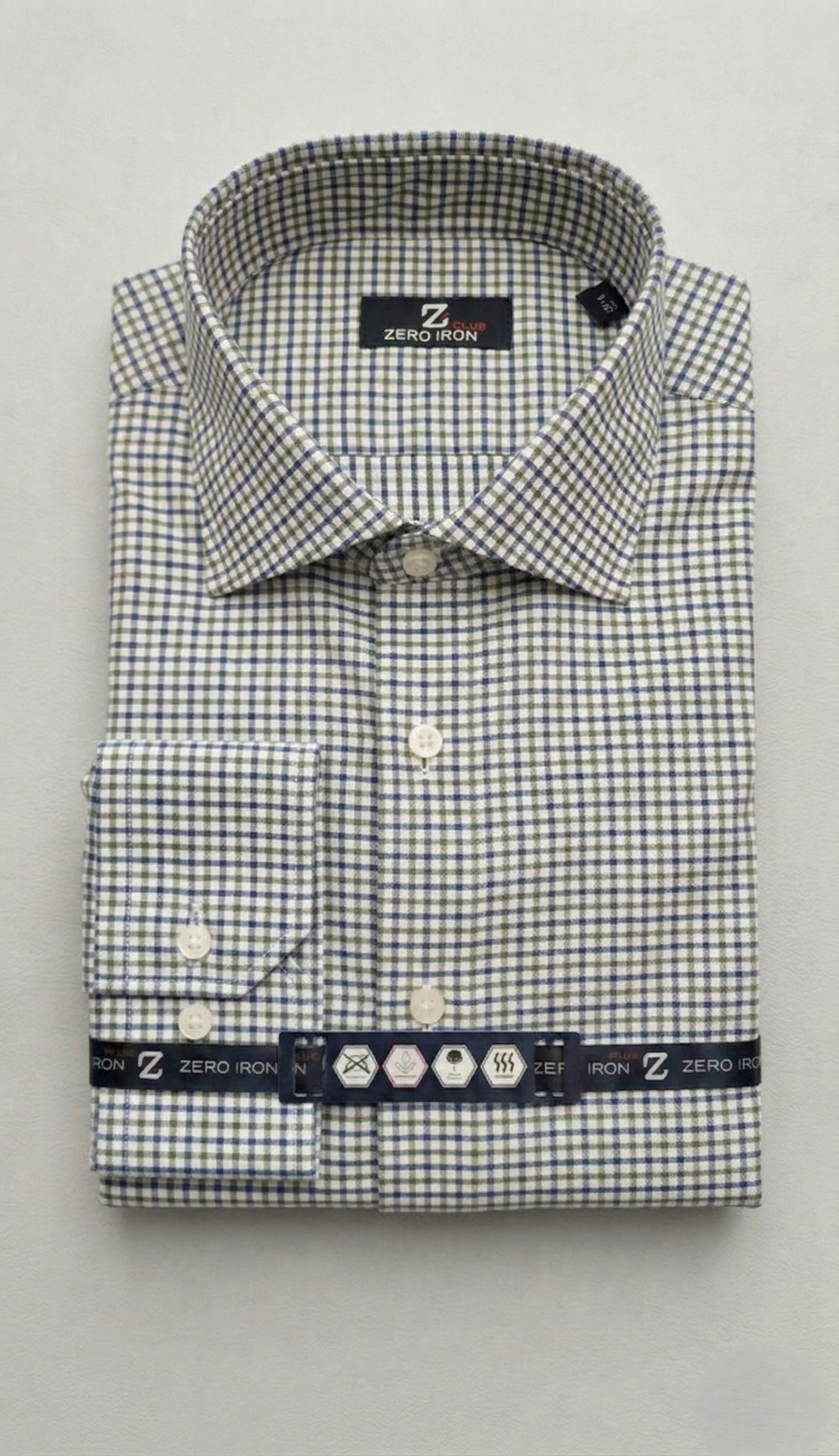 Camicia Uomo 1 Bottone Francese Cotone Quadro Piccolo NoIron Antimacchia
