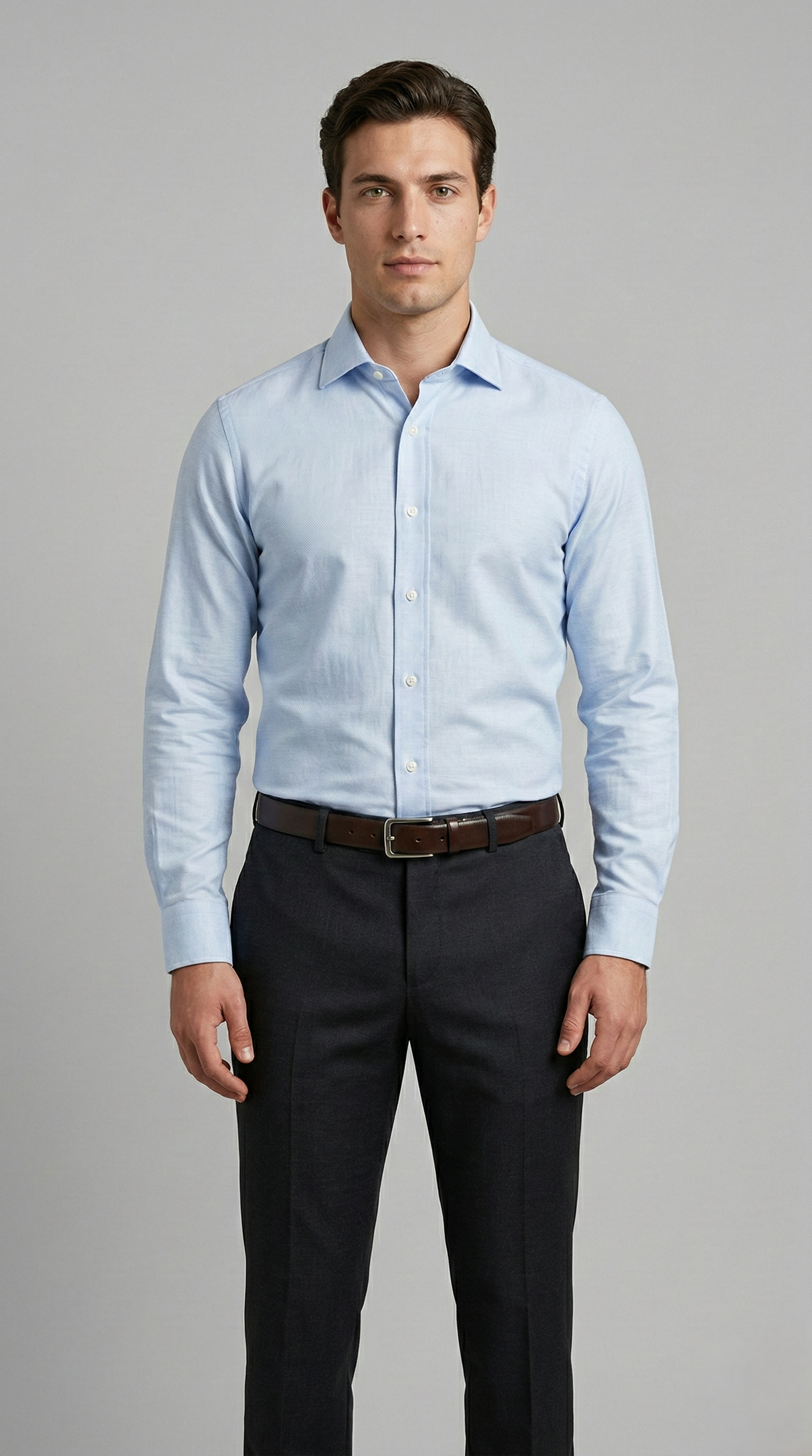 Camicia Uomo 1 Bottone Francese Cotone No iron Celeste/Celeste