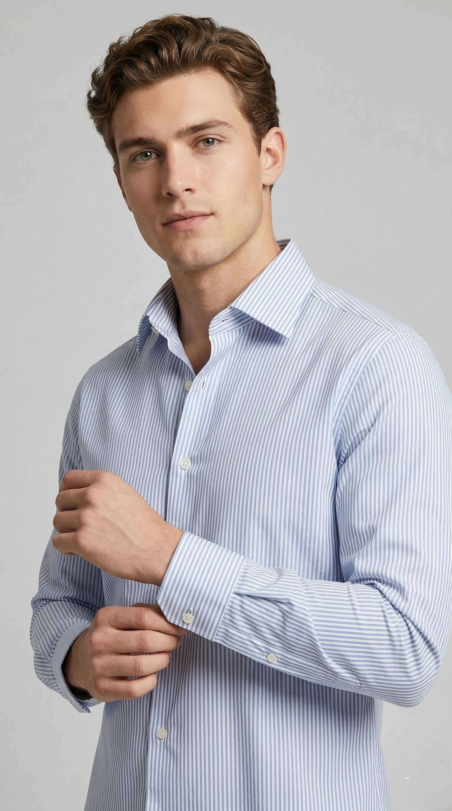 Camicia Uomo 1 Bottone Francese Cotone Riga Media NoIron Antimacchia