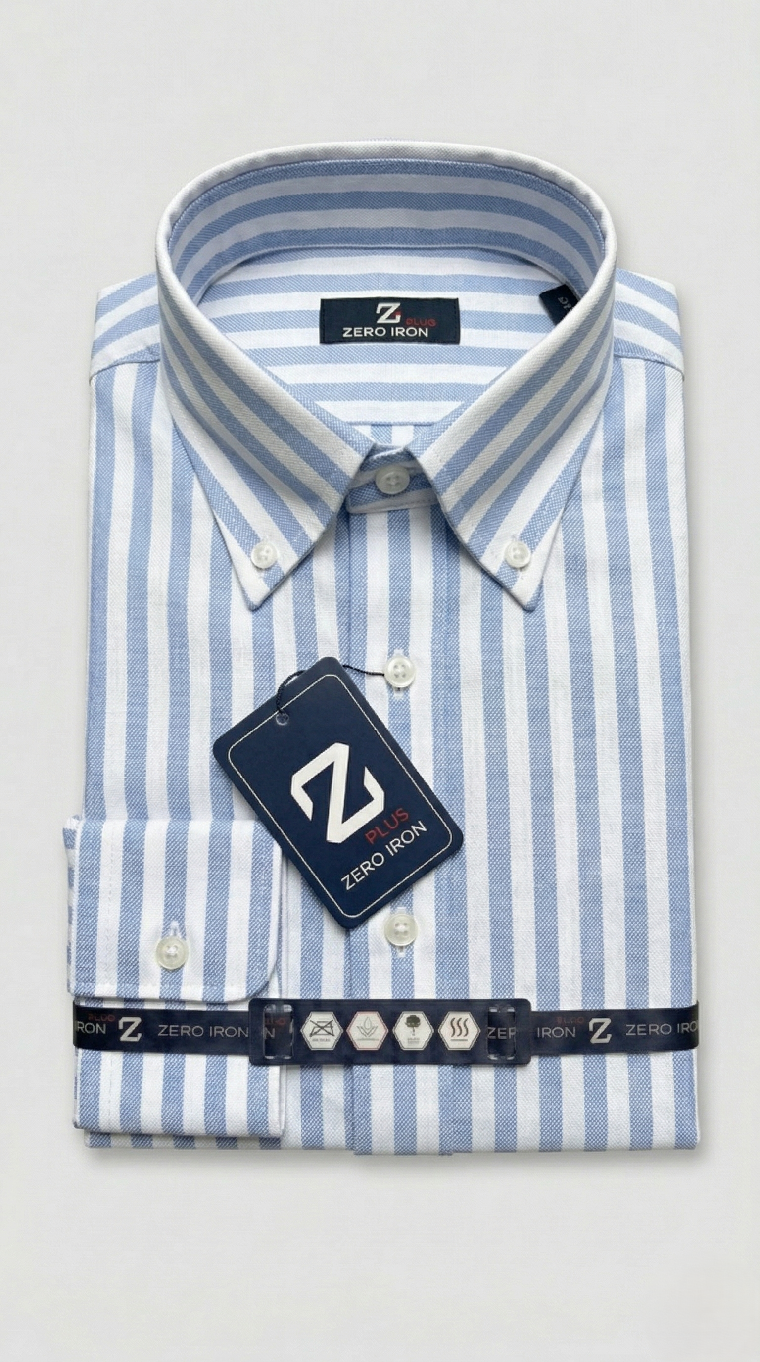 Camicia Uomo 1 Bottone Button Down Cotone Riga Larga NoIron Antimacchia