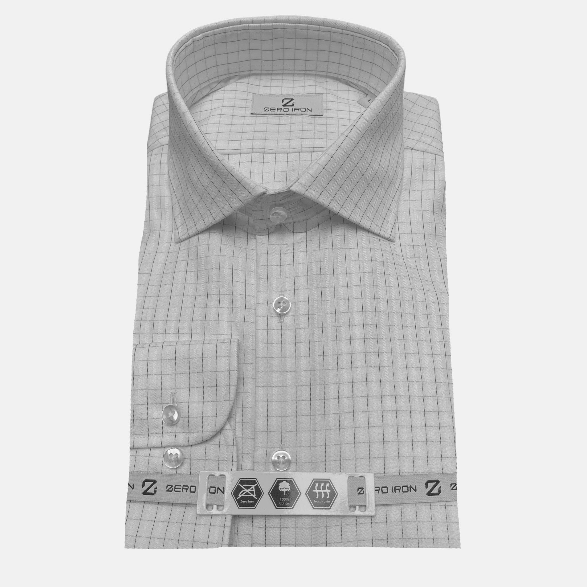 Camicia Uomo 1 Bottone Francese Cotone No iron Bianco/Celeste