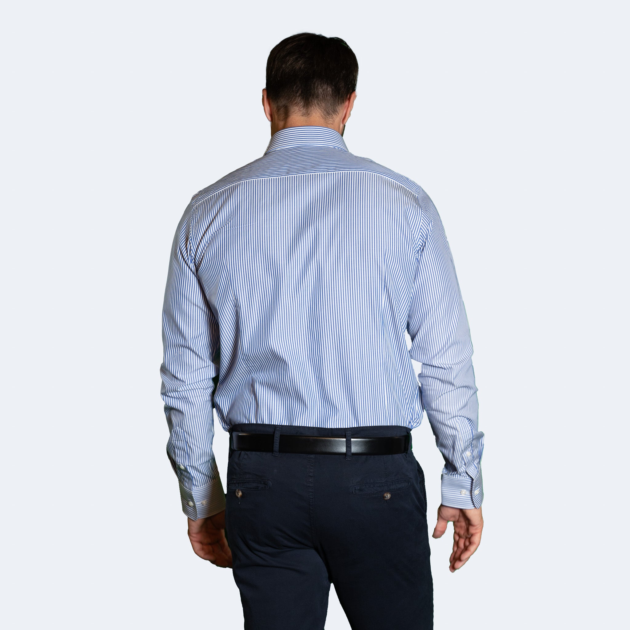 Camicia Uomo 1 Bottone Francese Cotone Riga Media NoIron Antimacchia