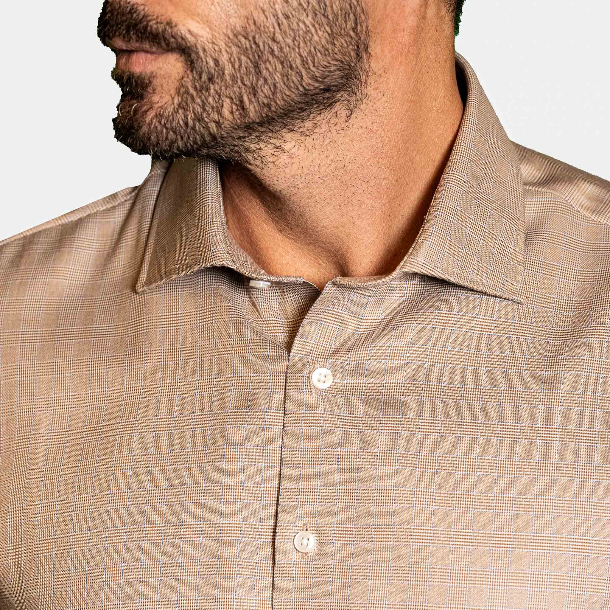 Camicia Uomo 1 Bottone Francese Cotone Pied de Poule NoIron Antimacchia