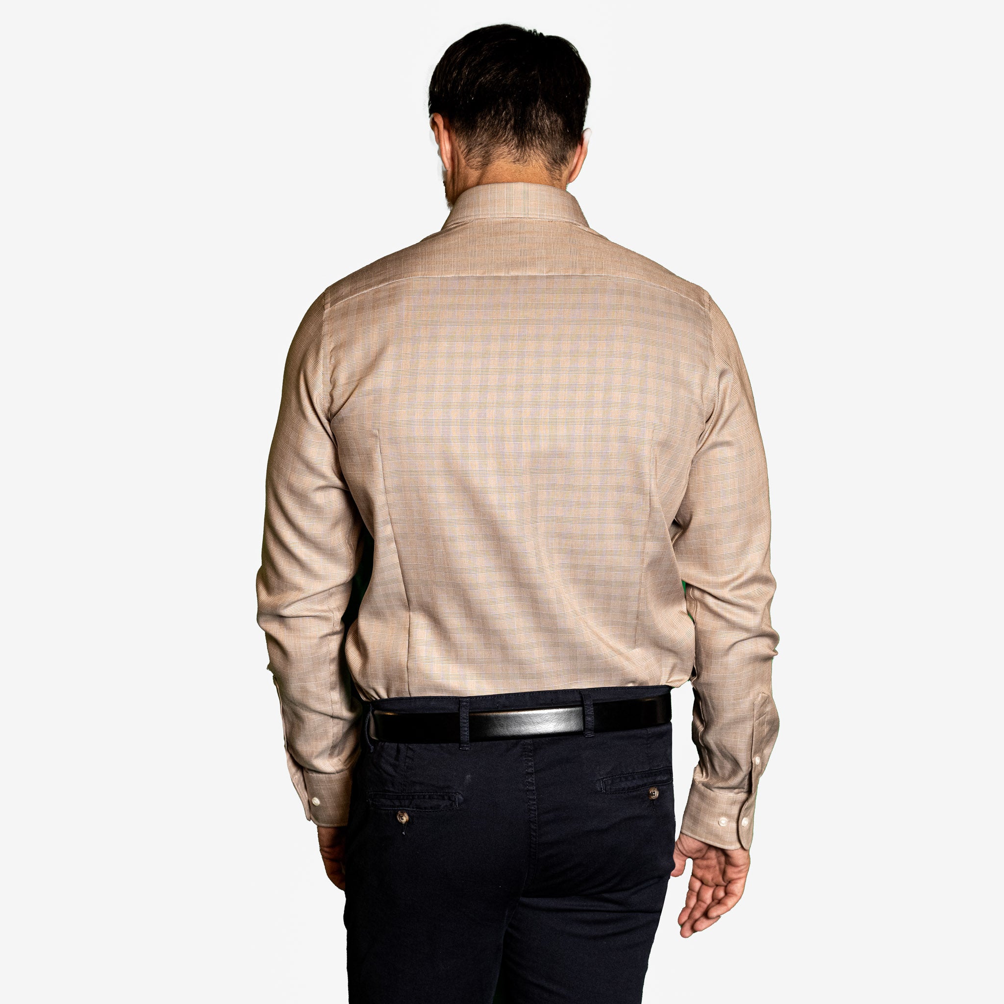Camicia Uomo 1 Bottone Francese Cotone Pied de Poule NoIron Antimacchia