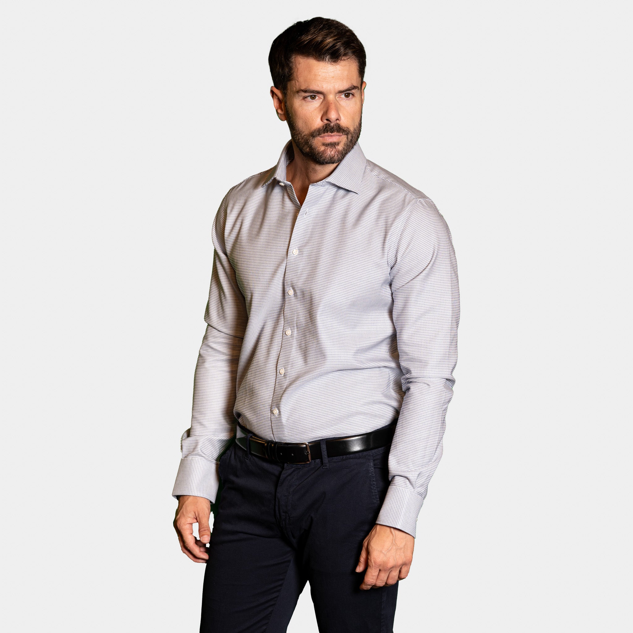 Camicia Uomo 1 Bottone Francese Cotone Micro Fantasia NoIron Antimacchia