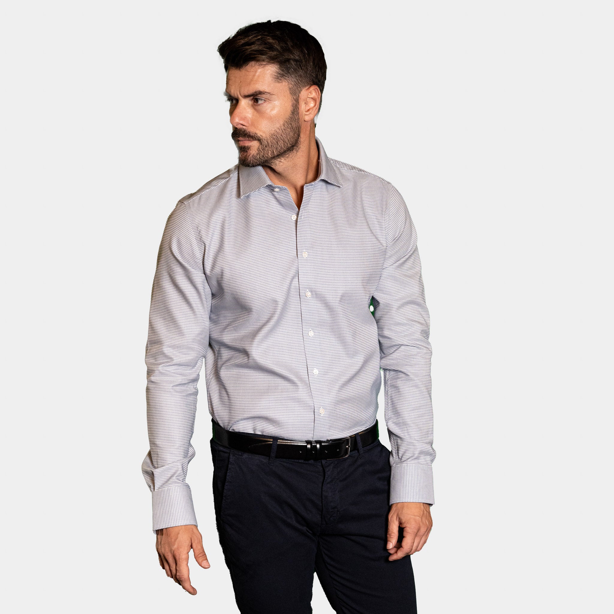 Camicia Uomo 1 Bottone Francese Cotone Micro Fantasia NoIron Antimacchia